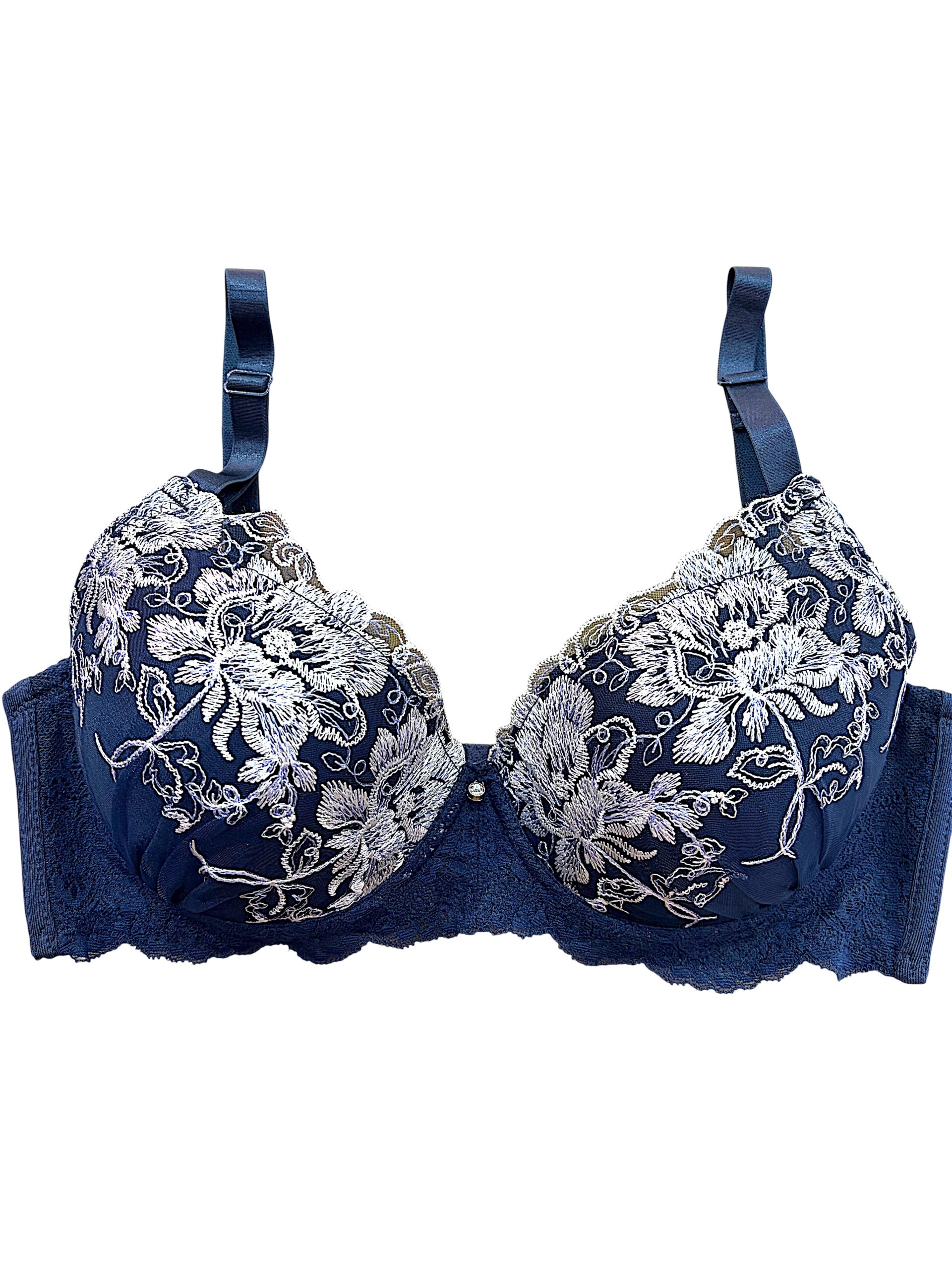 8000203 navy & white floral | fg cup lace bra & panty set