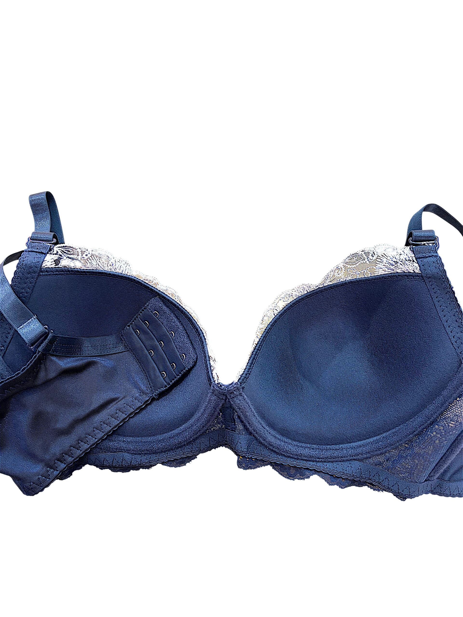 8000203 navy & white floral | fg cup lace bra & panty set