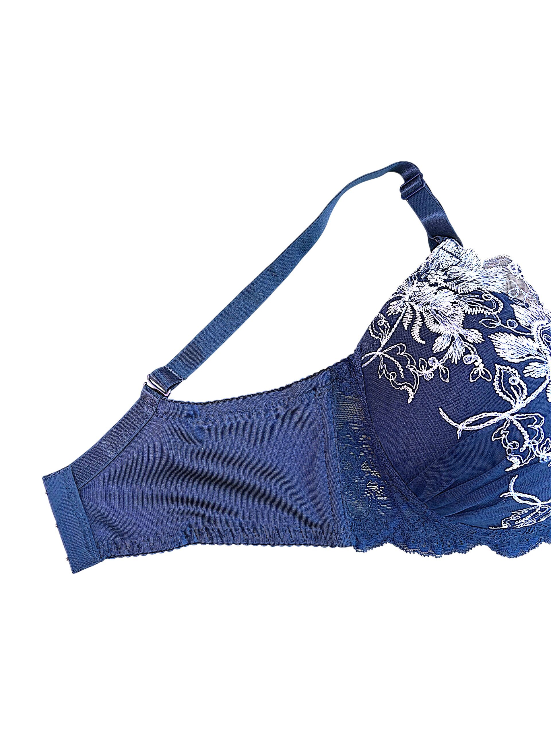 8000203 navy & white floral | fg cup lace bra & panty set