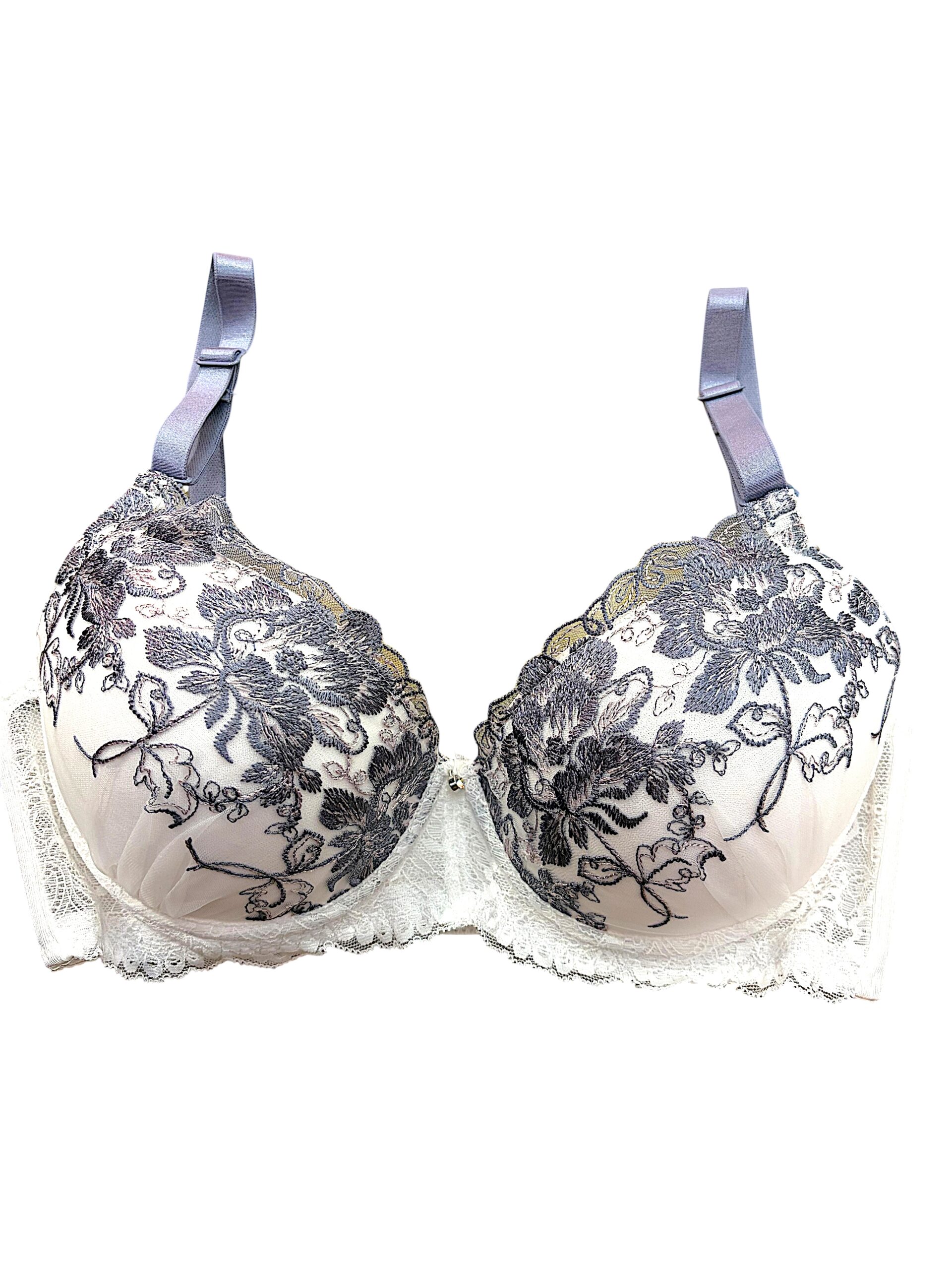 8000203 navy & white floral | fg cup lace bra & panty set