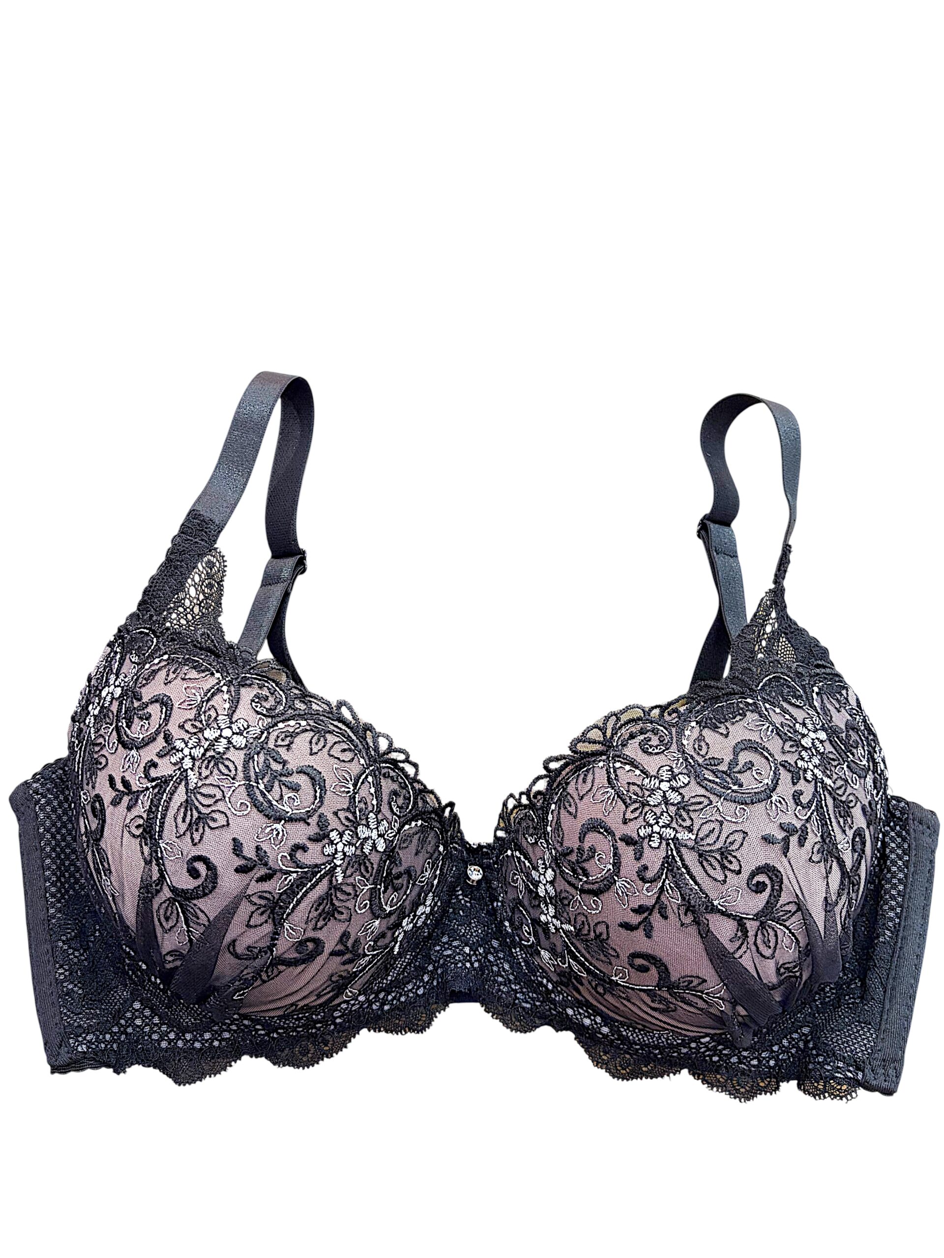 8000301 pink & black floral | dd cup lace bra & panty set