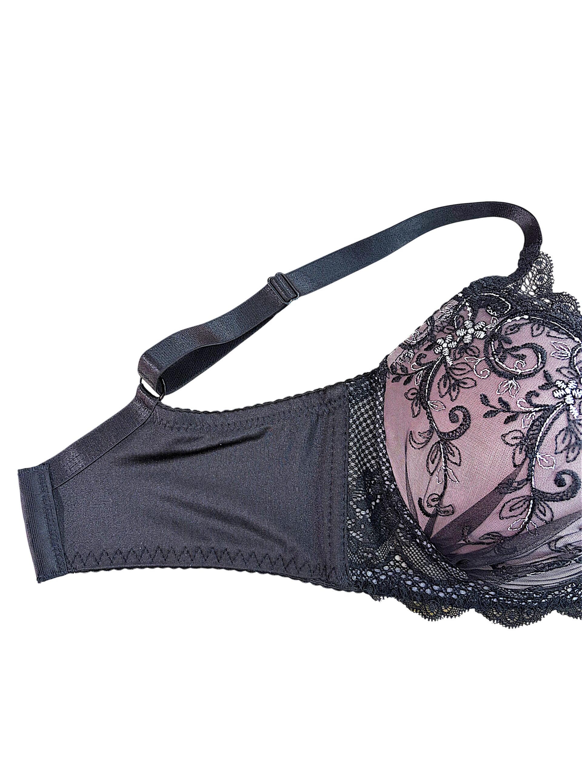 8000301 pink & black floral | dd cup lace bra & panty set