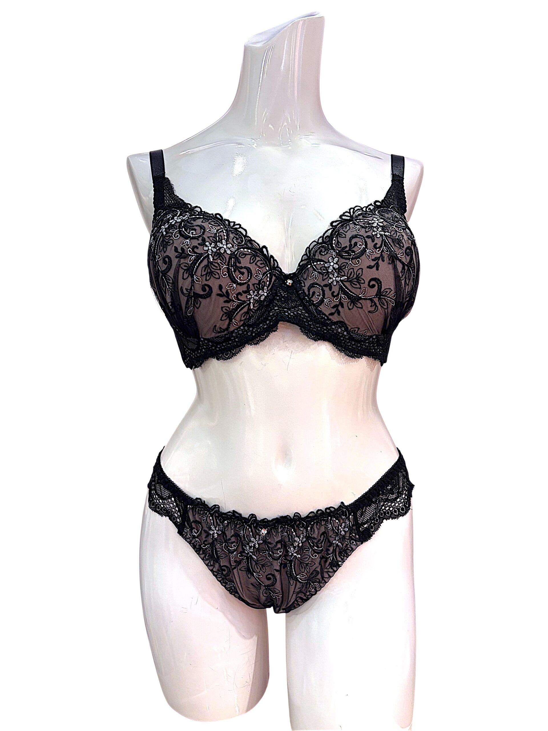 8000301 pink & black floral | dd cup lace bra & panty set