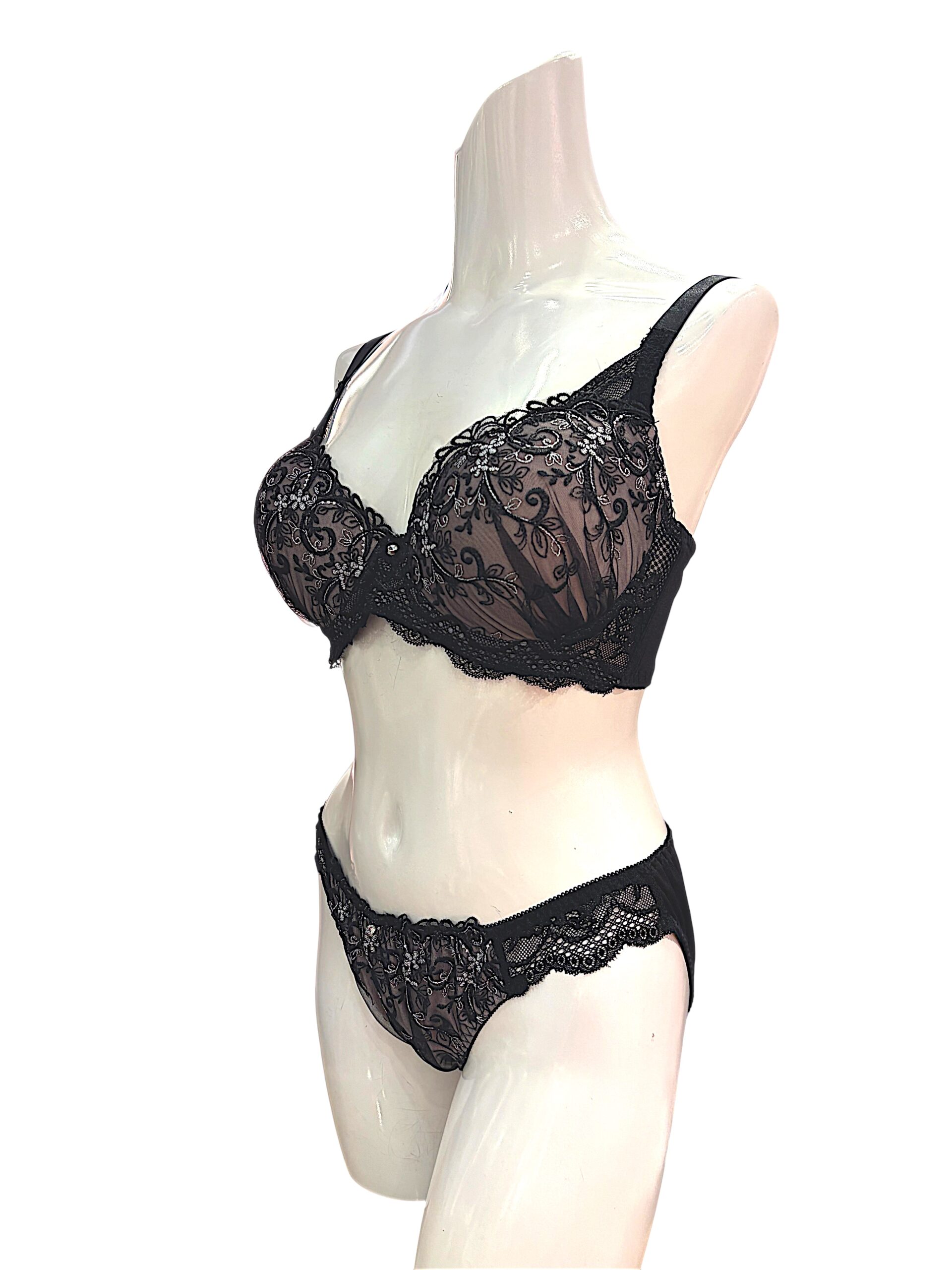 8000301 pink & black floral | dd cup lace bra & panty set
