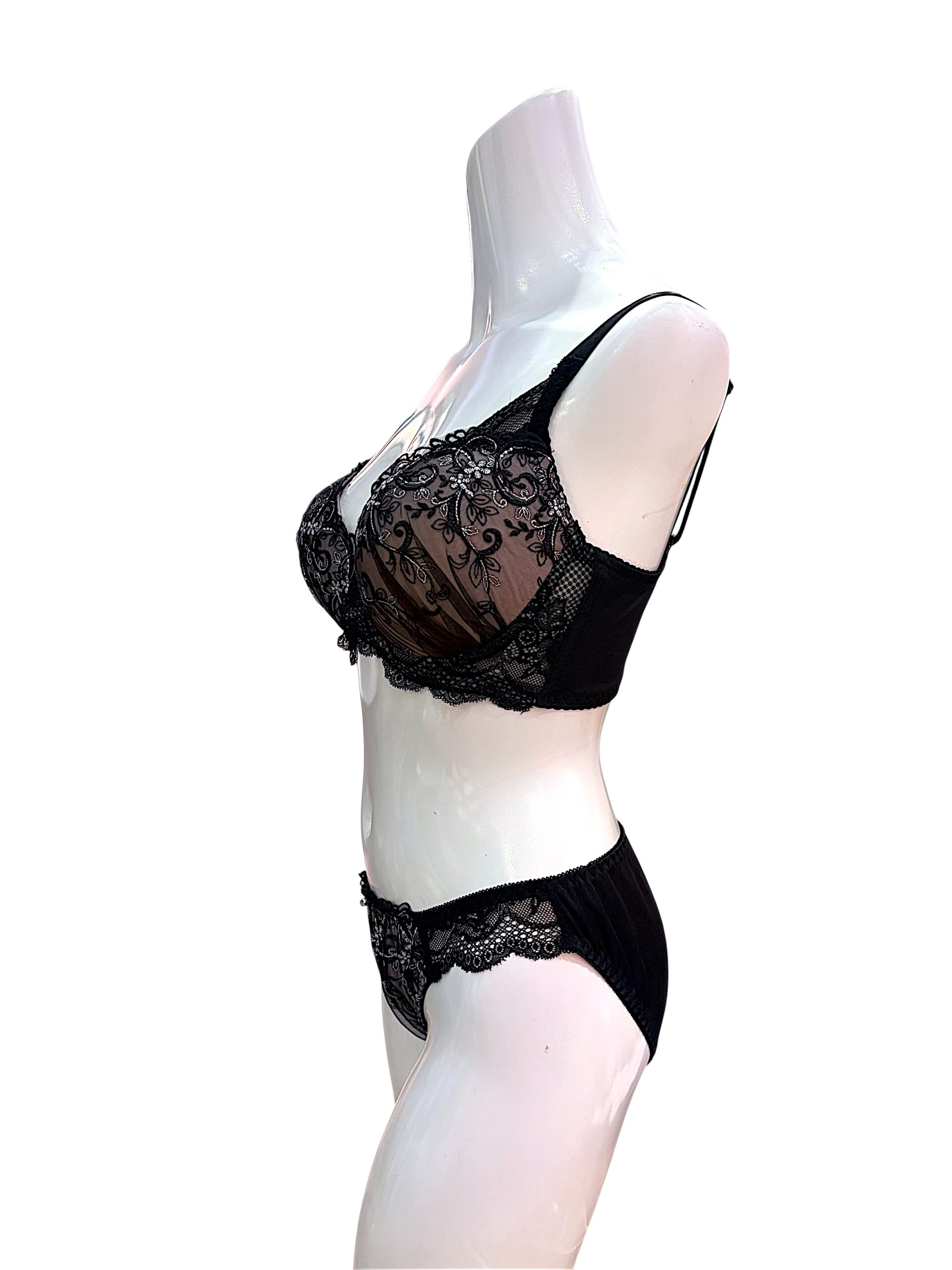 8000301 pink & black floral | dd cup lace bra & panty set