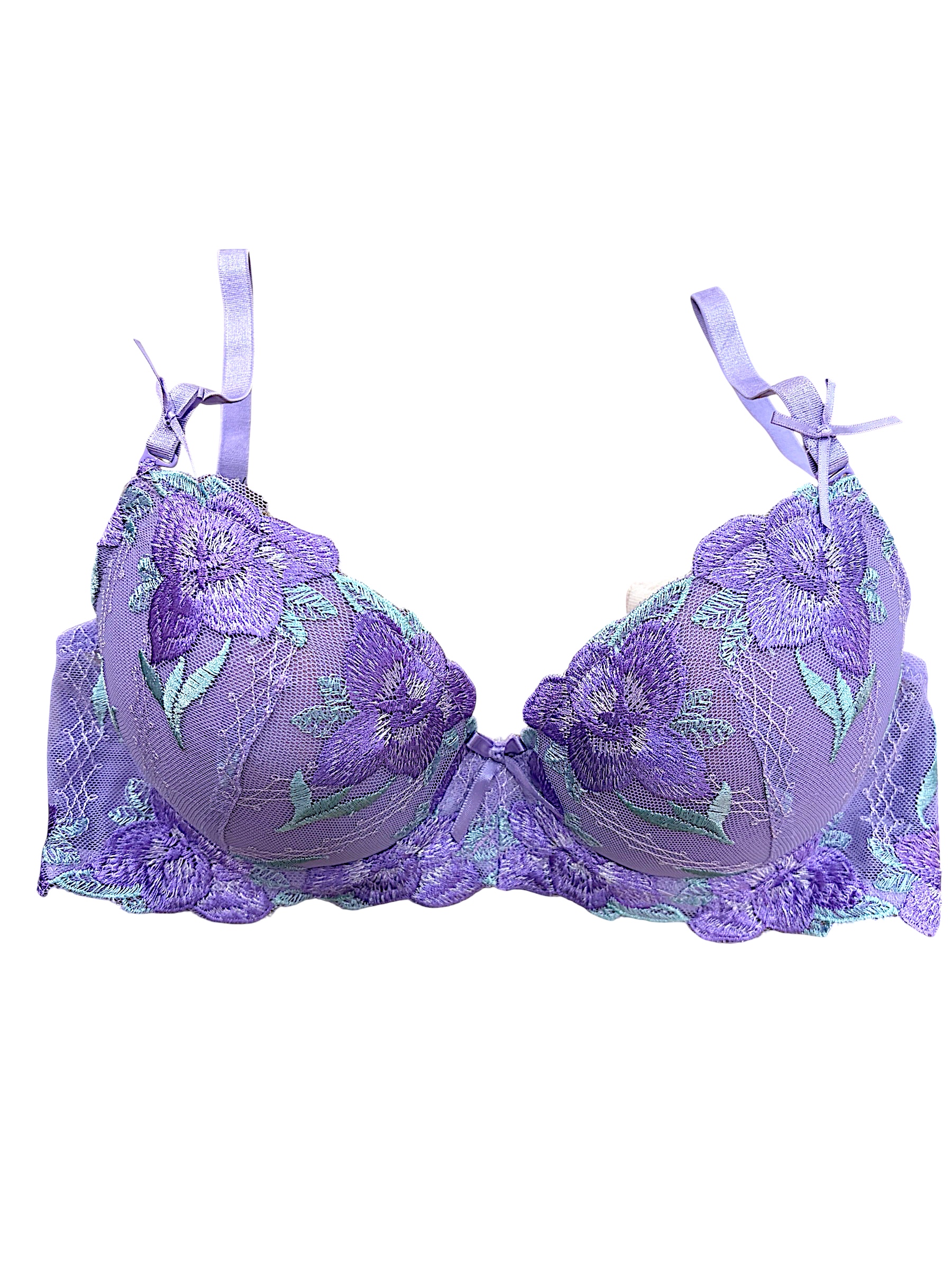 5009 Purple & White Floral Lace Bra & Panty Set for Narrow Shoulders | D-DD Cup - Image 6