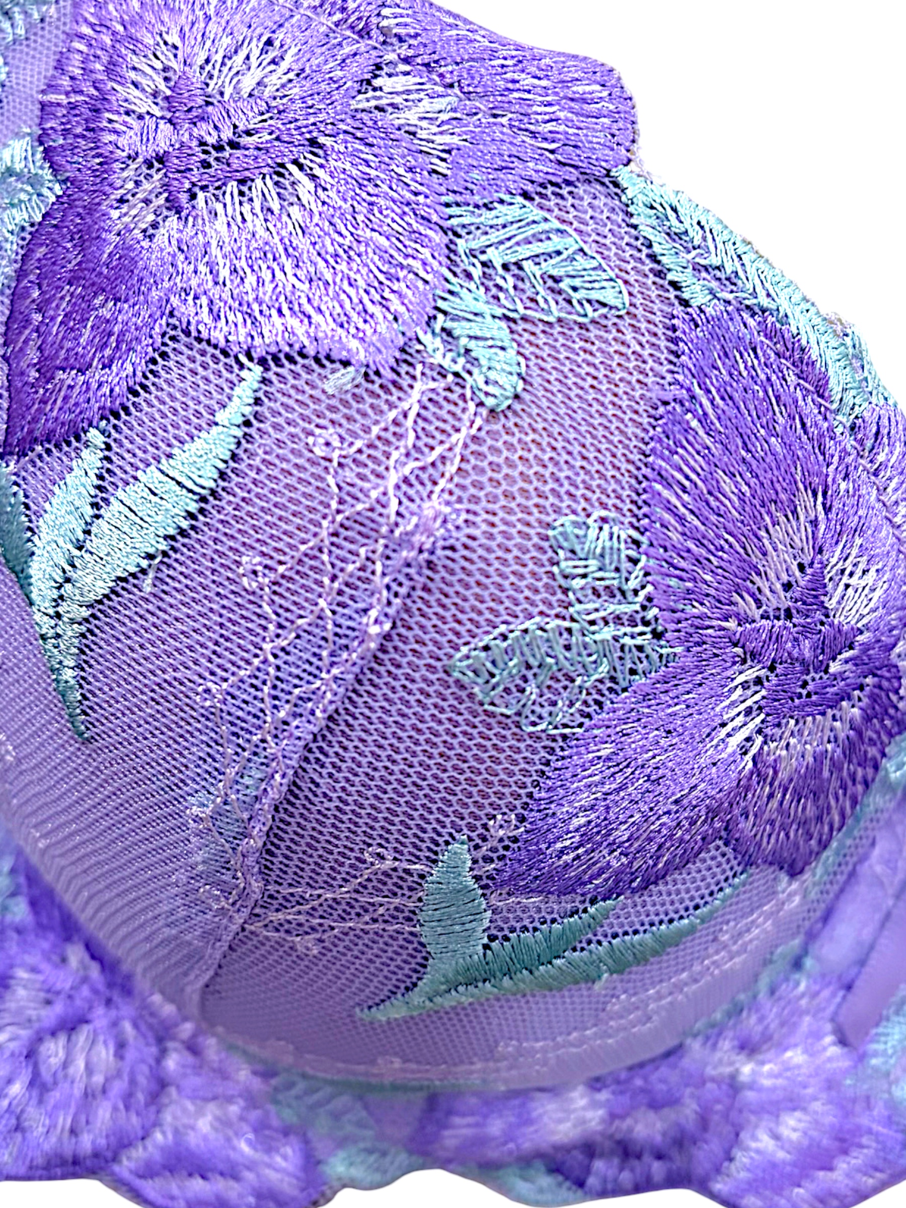 5009 Purple & White Floral Lace Bra & Panty Set for Narrow Shoulders | D-DD Cup - Image 7
