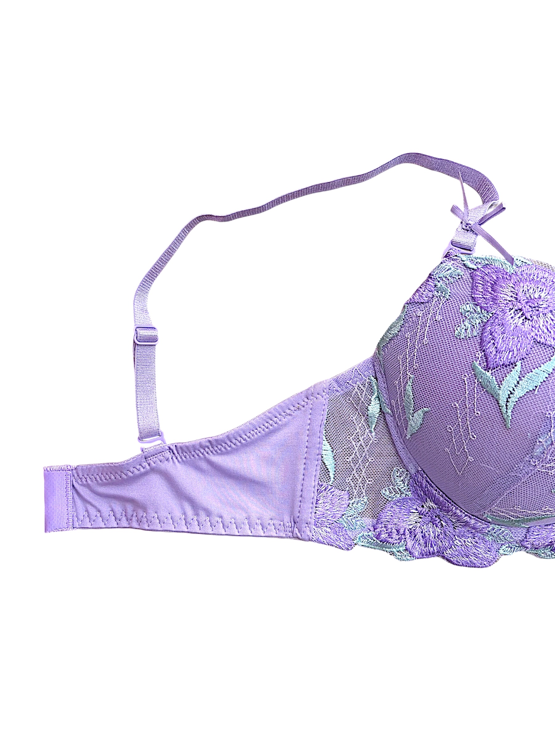 5009 Purple & White Floral Lace Bra & Panty Set for Narrow Shoulders | D-DD Cup - Image 9