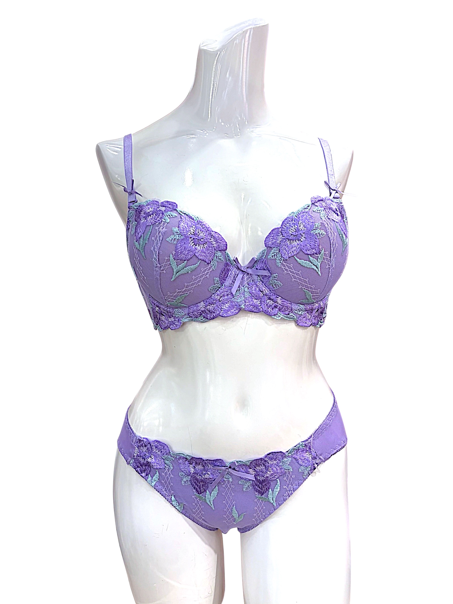 5009 Purple & White Floral Lace Bra & Panty Set for Narrow Shoulders | D-DD Cup - Image 10