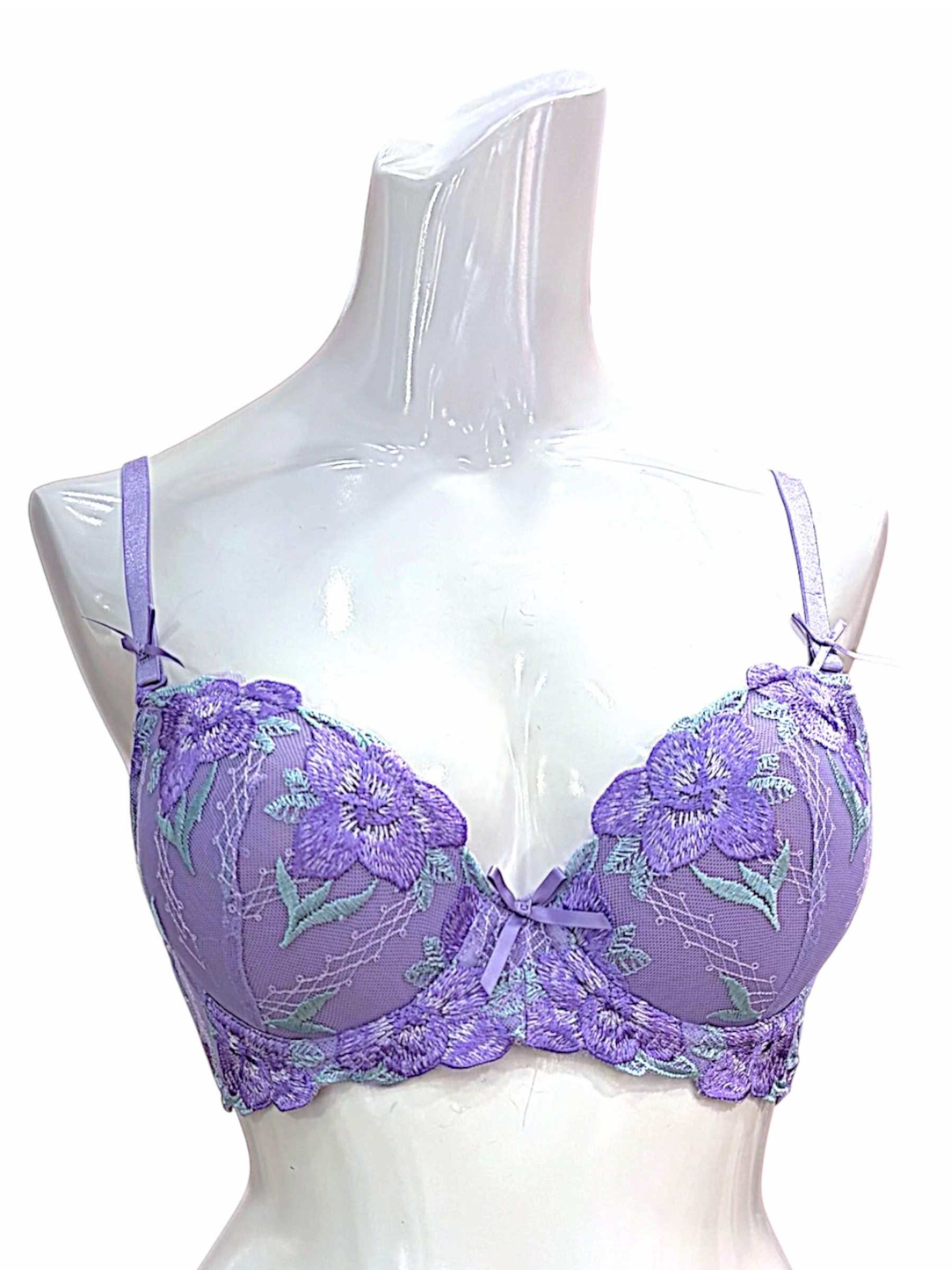 5009 Purple & White Floral Lace Bra & Panty Set for Narrow Shoulders | D-DD Cup - Image 11