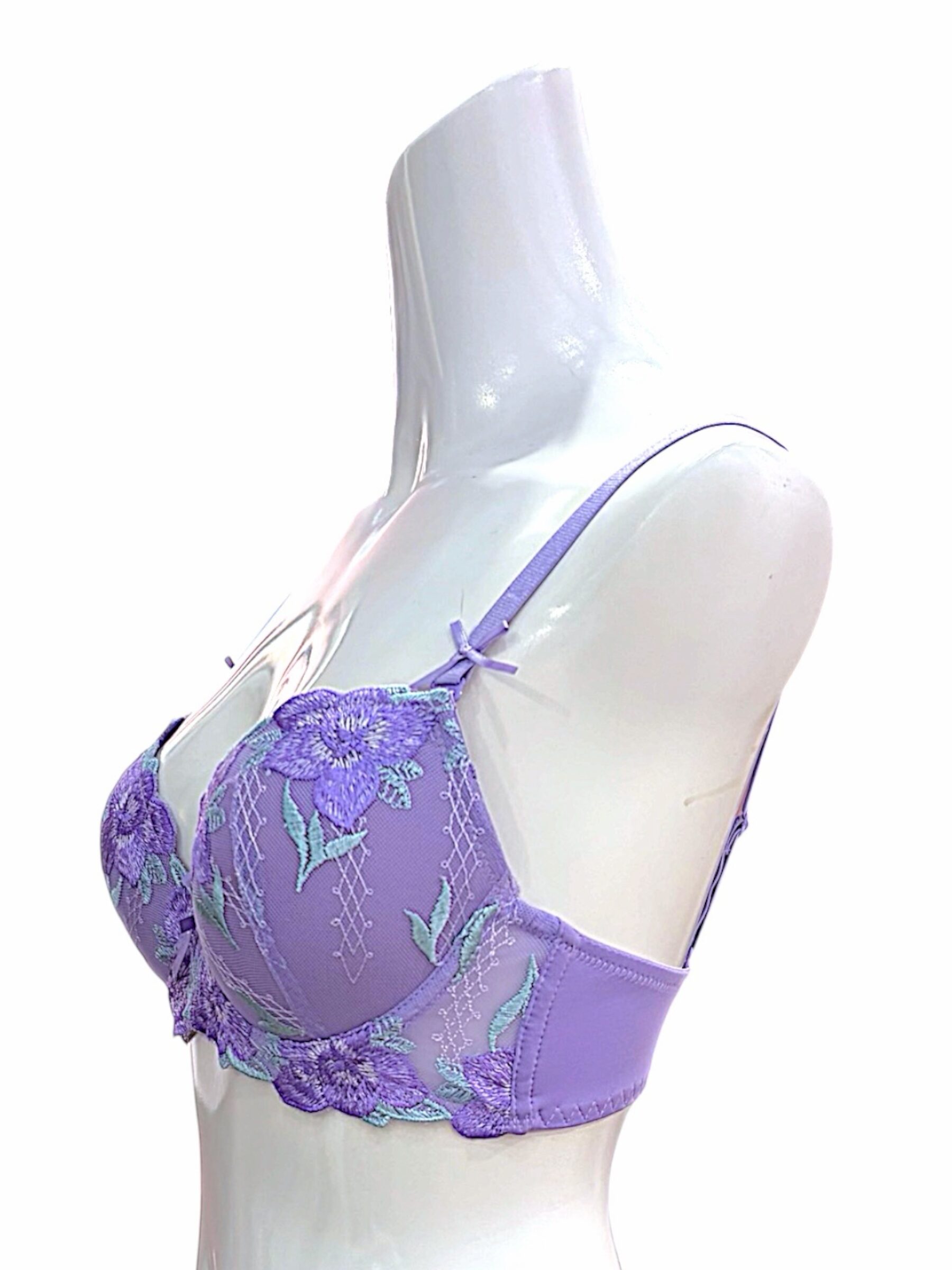 5009 Purple & White Floral Lace Bra & Panty Set for Narrow Shoulders | D-DD Cup - Image 15