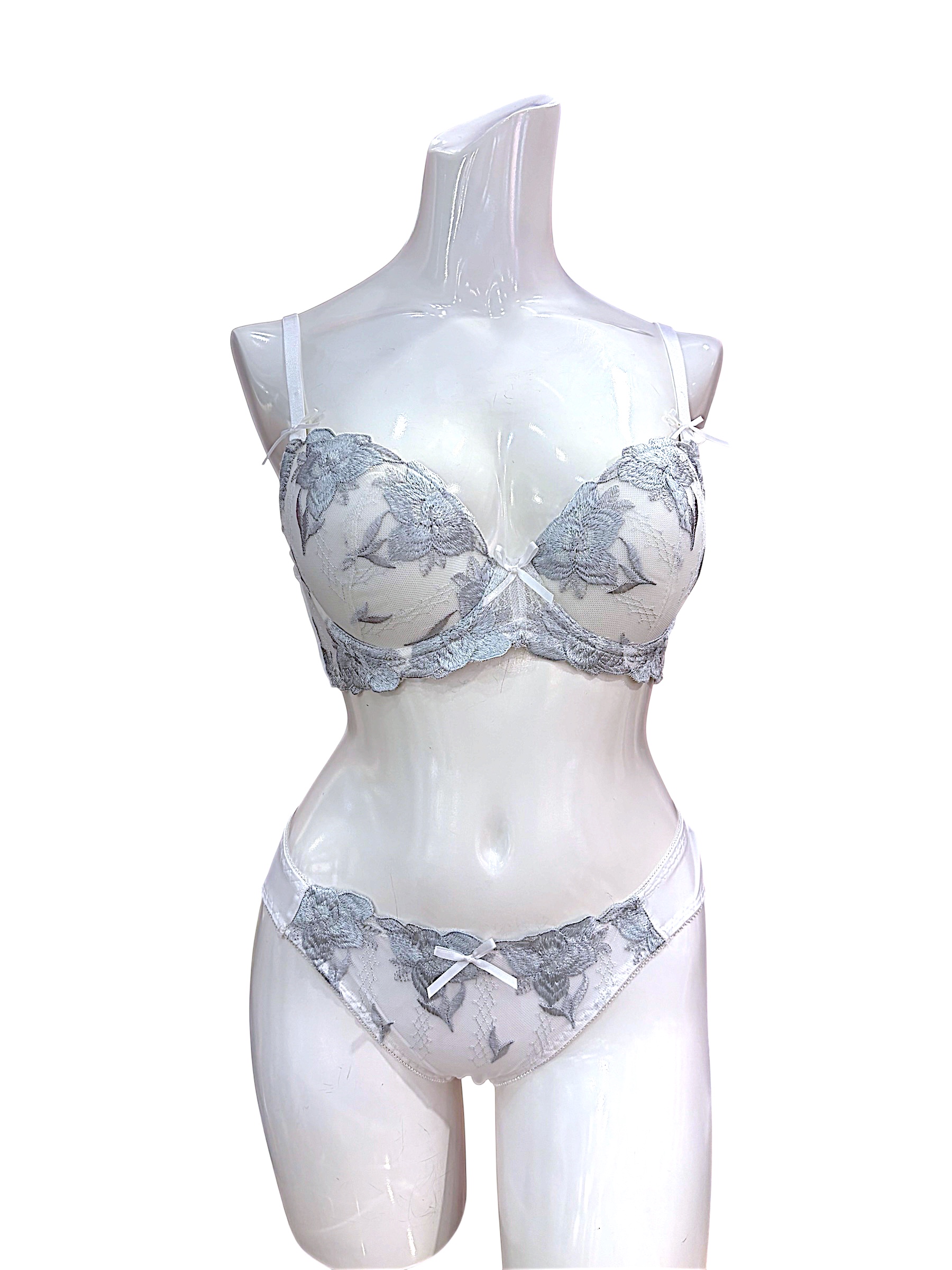 5009 Purple & White Floral Lace Bra & Panty Set for Narrow Shoulders | D-DD Cup - Image 24
