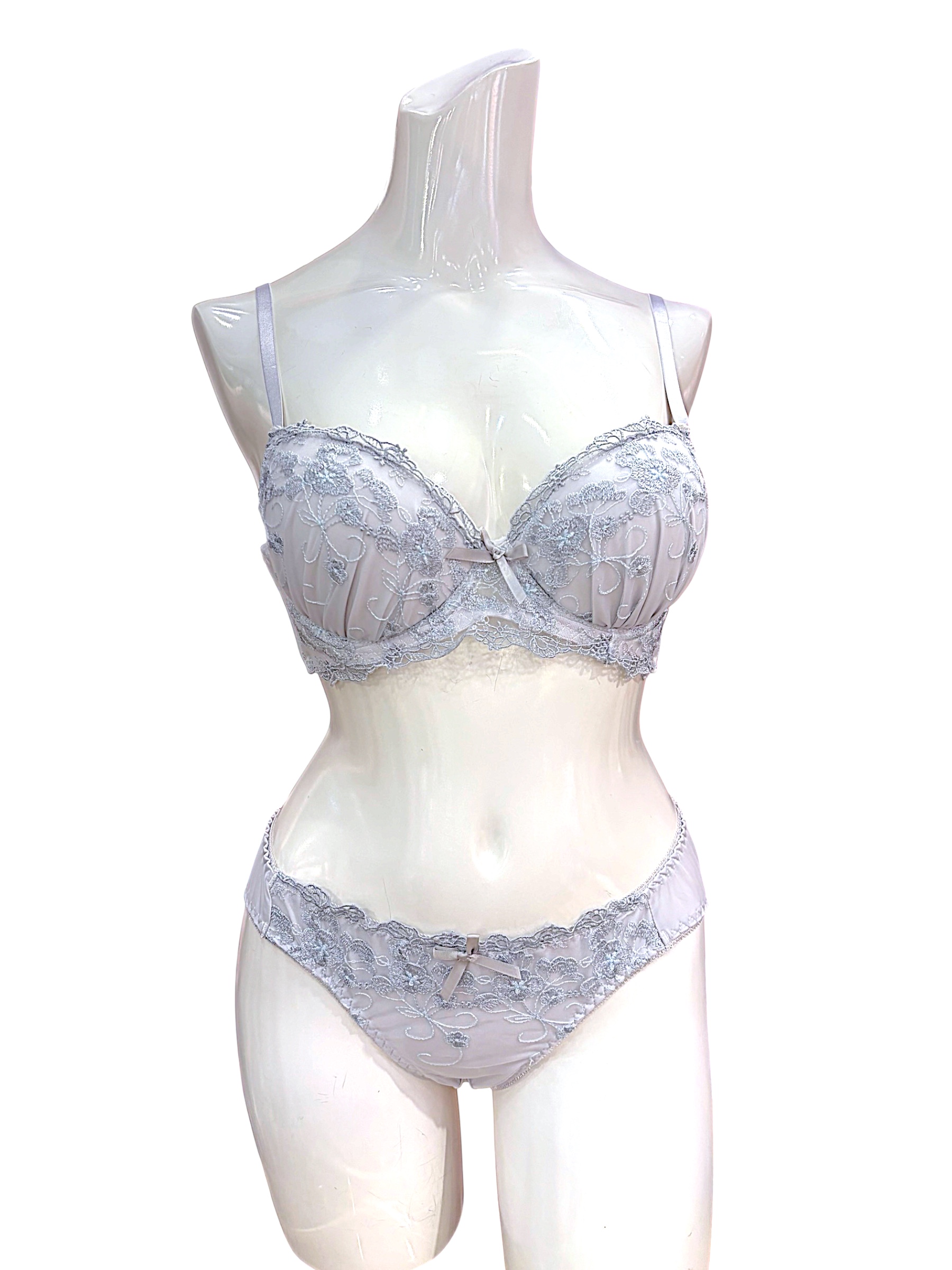76990 Pink & Gray Floral Lace Bra & Panty Set for Small Band Frames | ABC Cup - Image 14