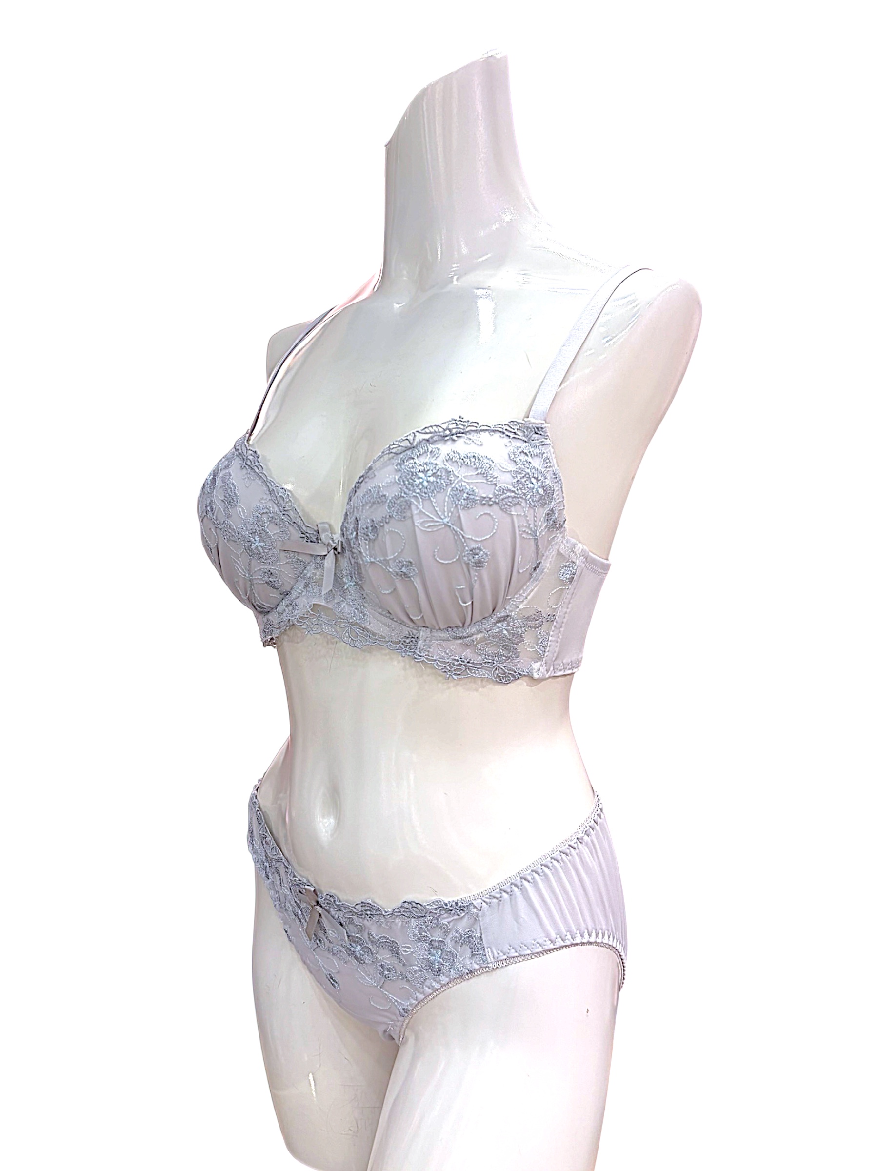 76990 Pink & Gray Floral Lace Bra & Panty Set for Small Band Frames | ABC Cup - Image 17