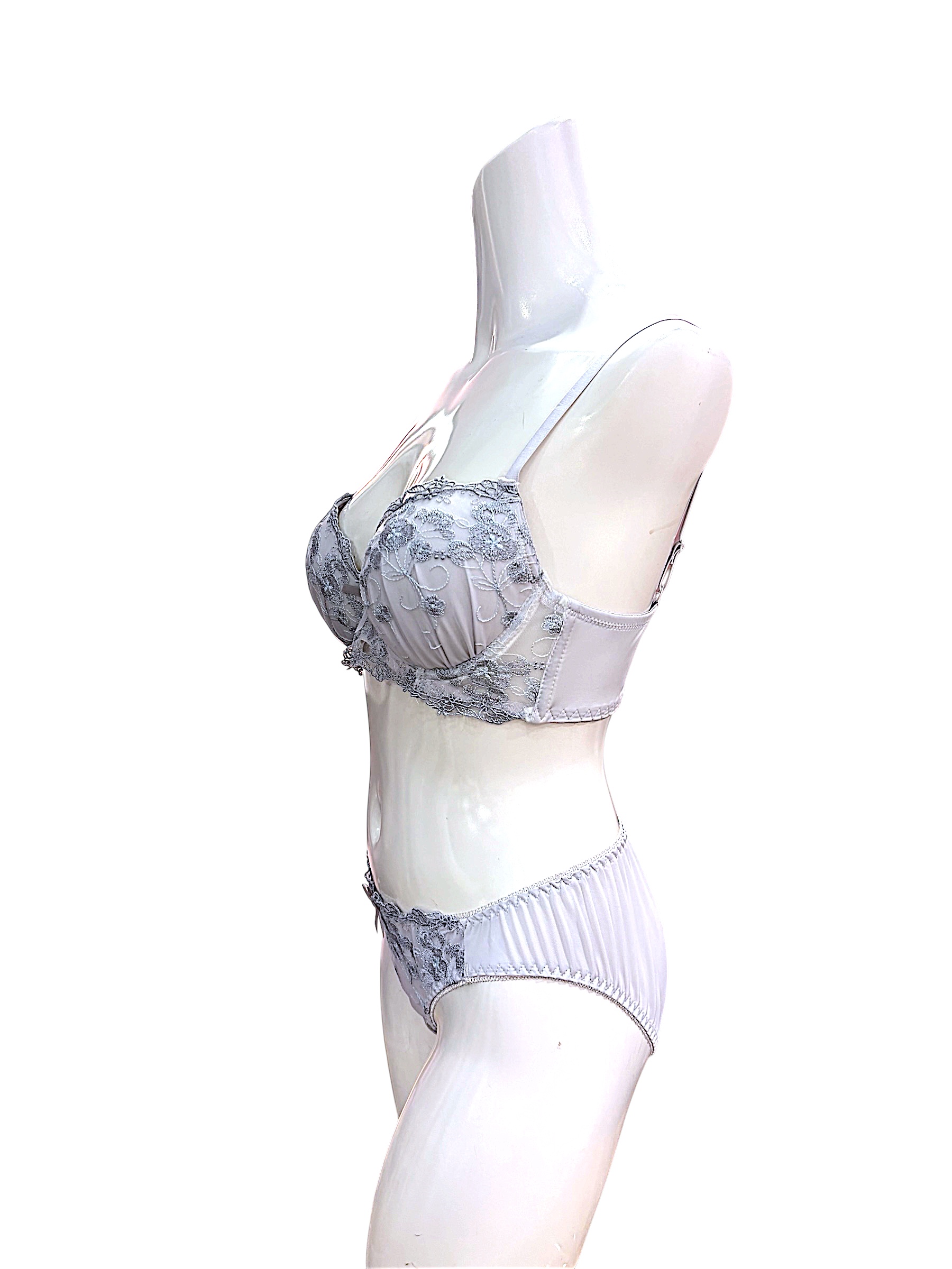 76990 Pink & Gray Floral Lace Bra & Panty Set for Small Band Frames | ABC Cup - Image 18
