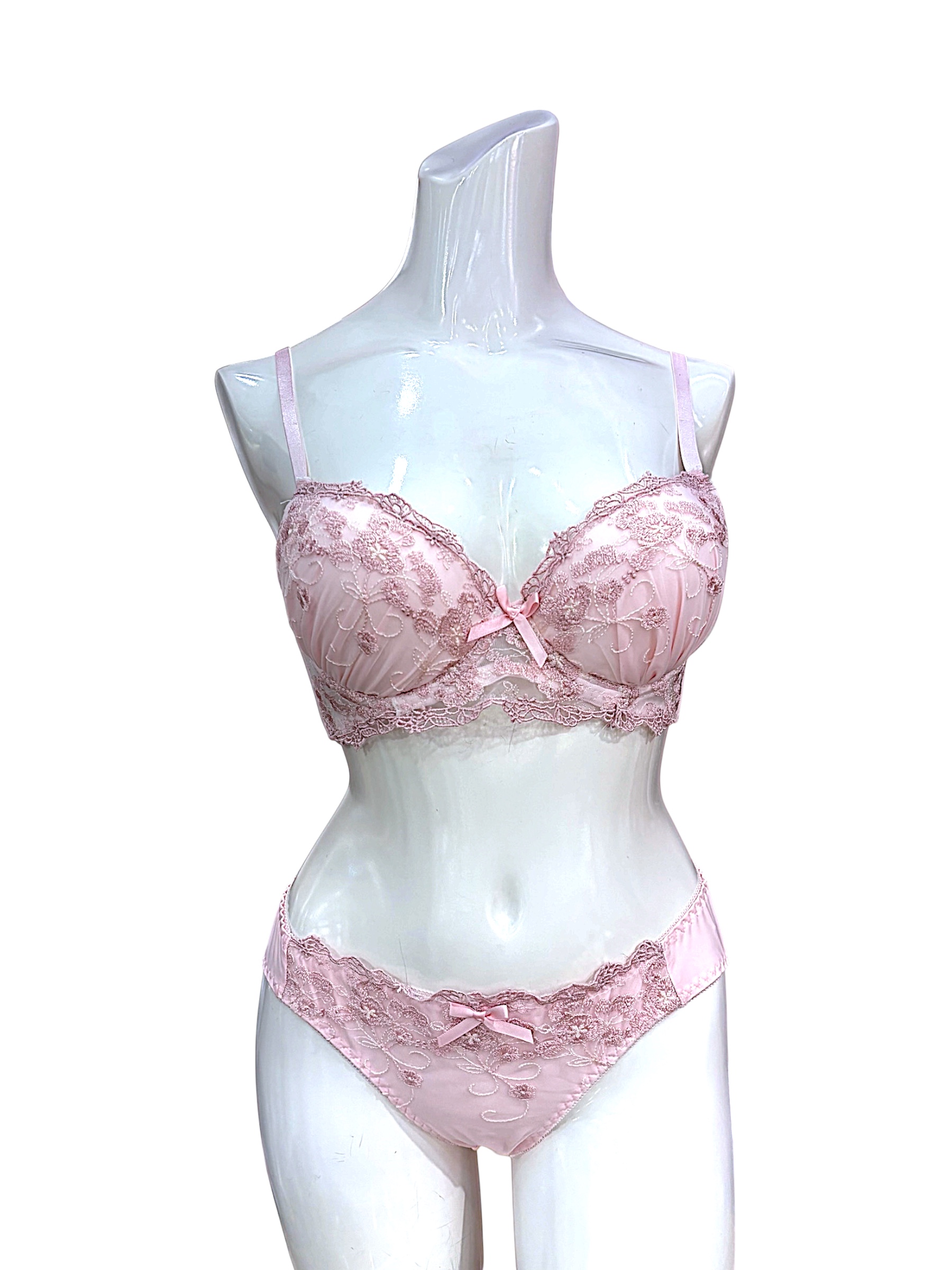 76990 Pink & Gray Floral Lace Bra & Panty Set for Small Band Frames | ABC Cup - Image 28