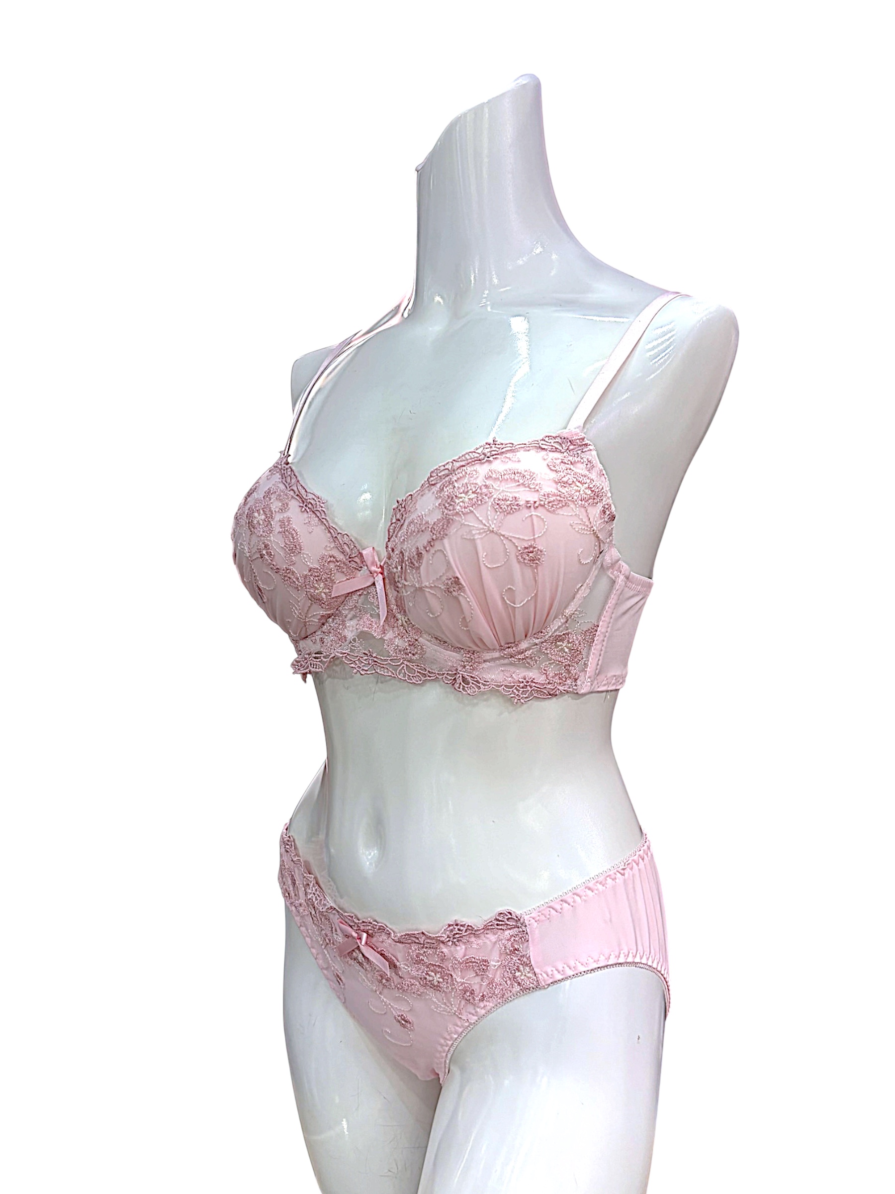 76990 Pink & Gray Floral Lace Bra & Panty Set for Small Band Frames | ABC Cup - Image 31