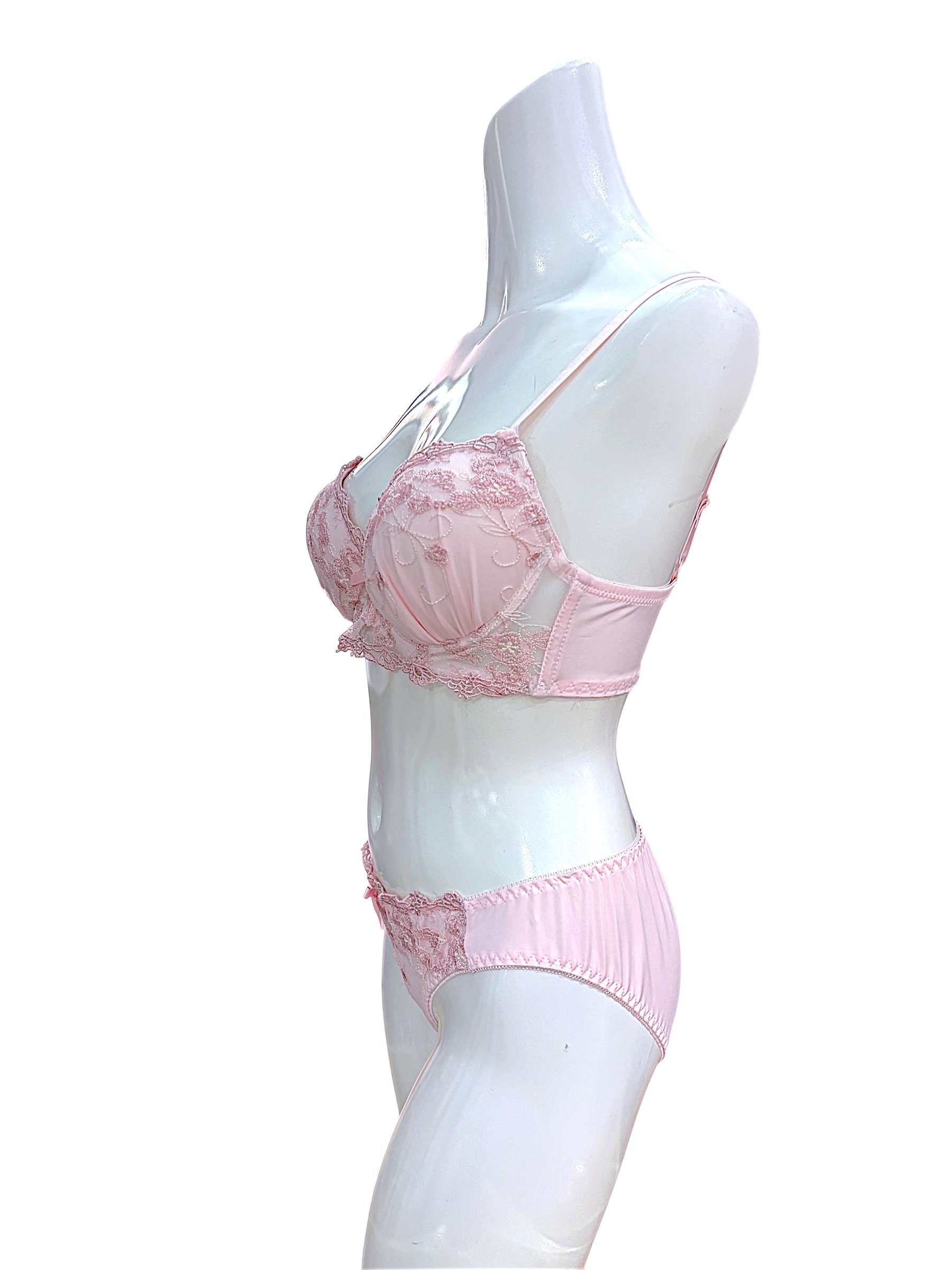 76990 Pink & Gray Floral Lace Bra & Panty Set for Small Band Frames | ABC Cup - Image 32
