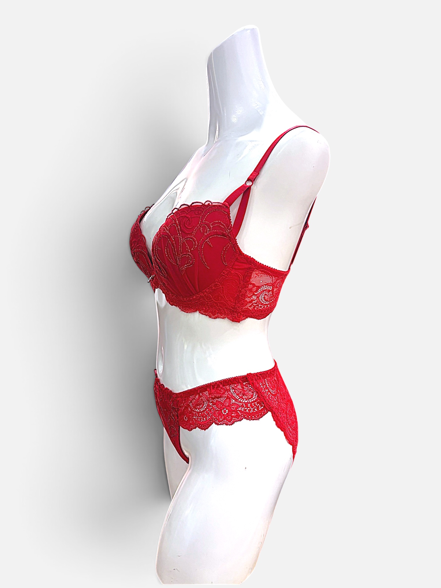 White / Black / Red | D-DD cup Lace Bra & Panty Set - Image 42