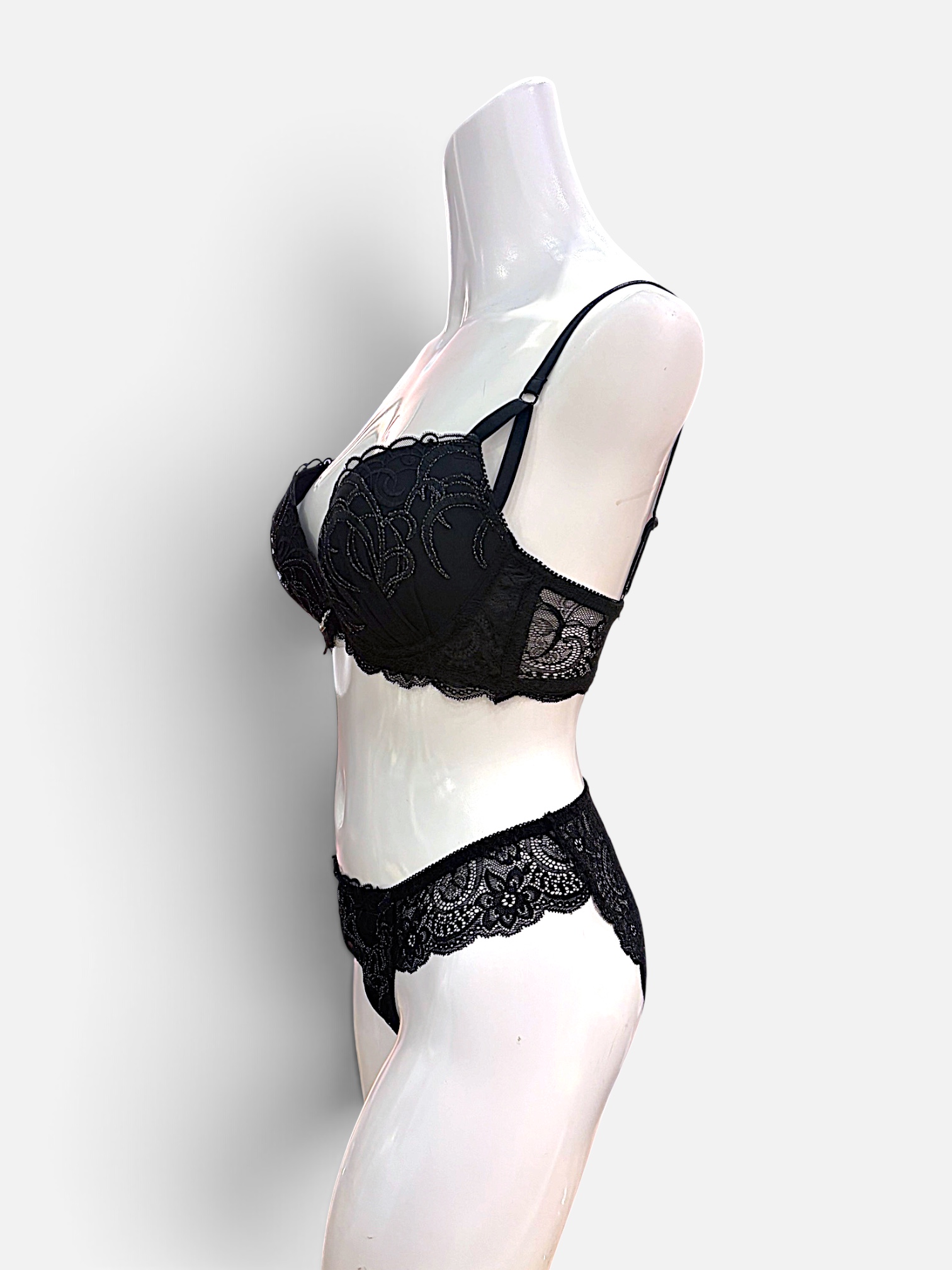 White / Black / Red | D-DD cup Lace Bra & Panty Set - Image 16