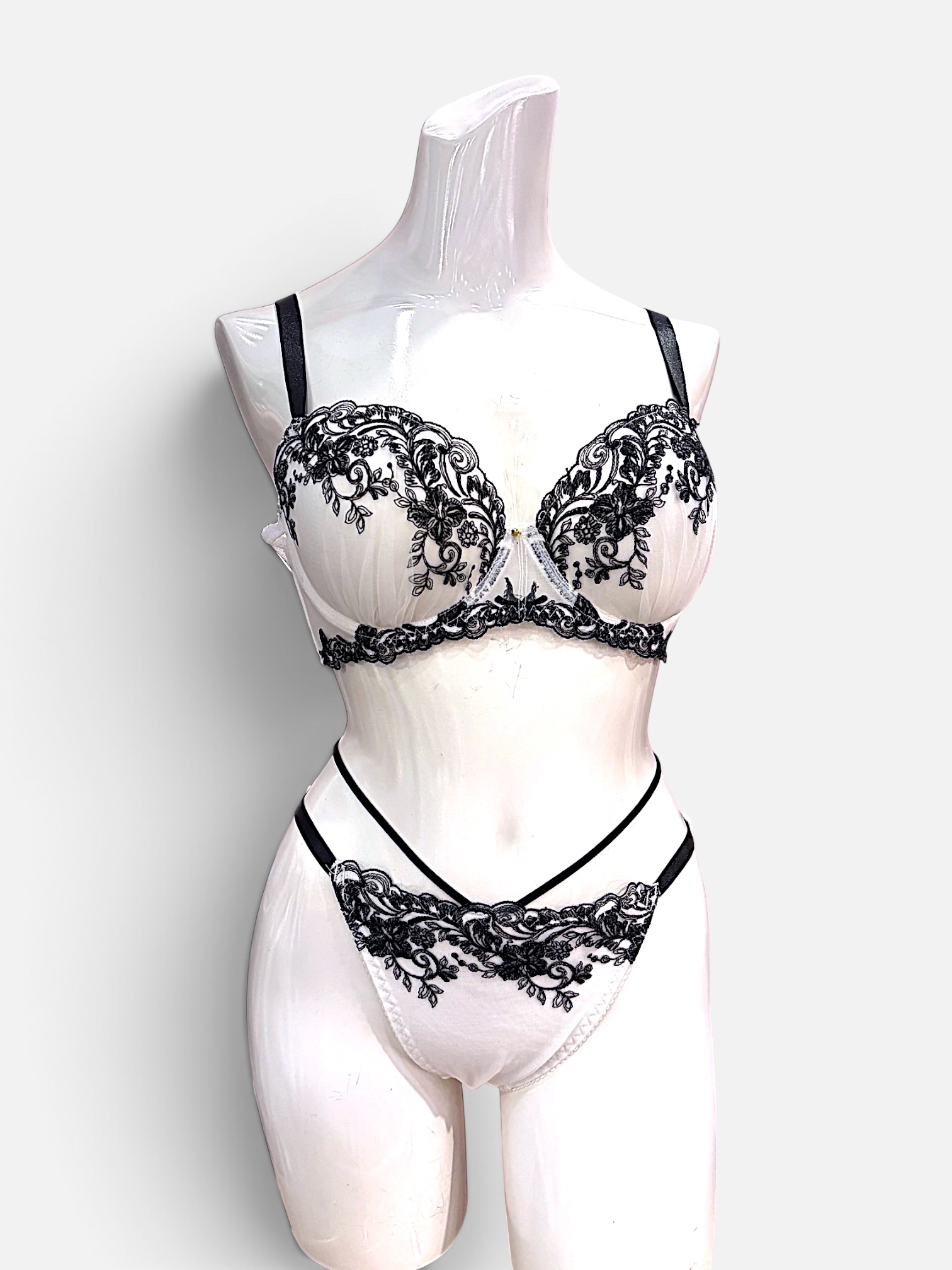 Black & White Lace Bra & Panty Set | D-DD Cup - Image 16