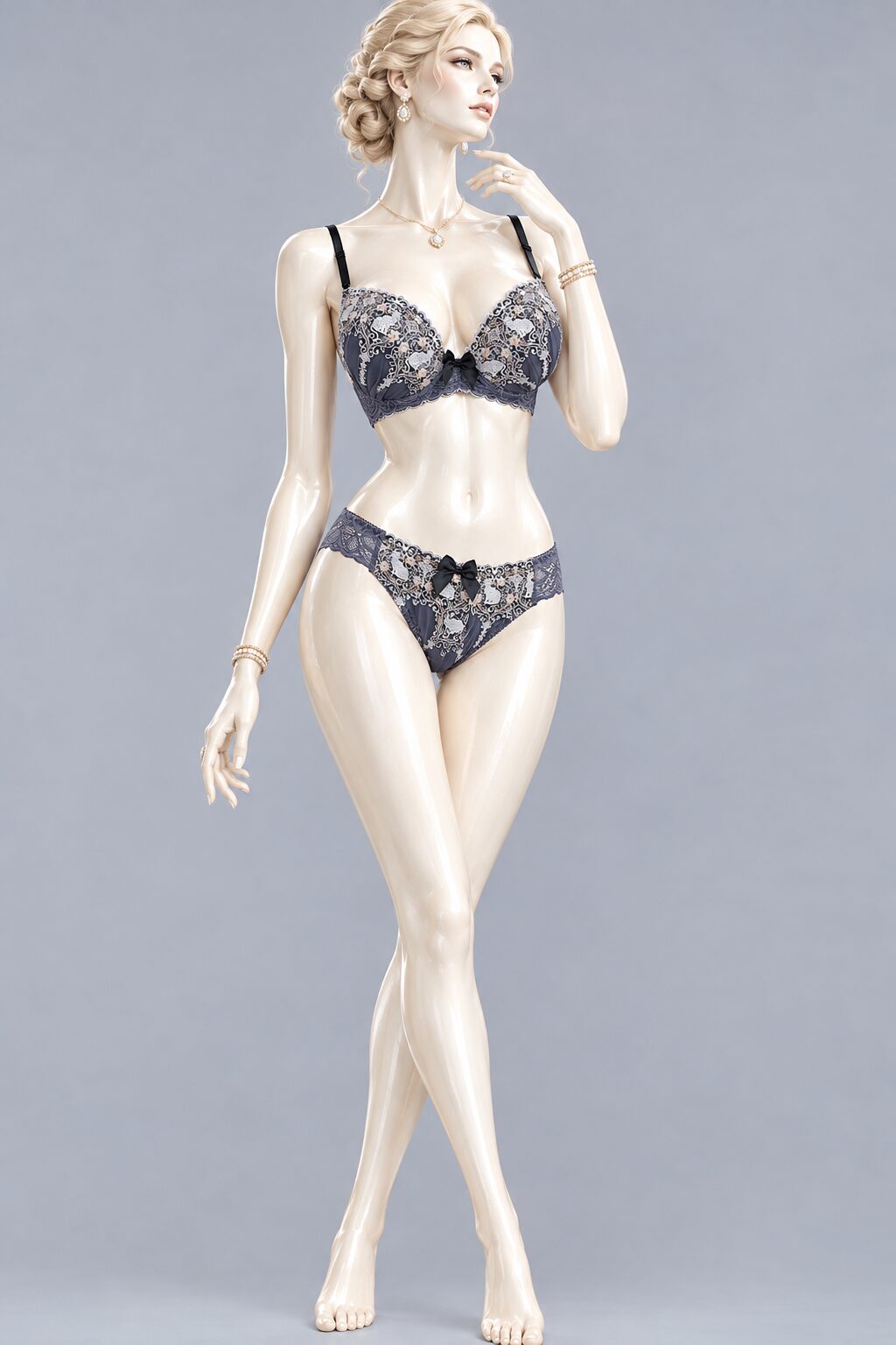 A–C Cup | Gray & Purple Lace Bra & Panty Set for Small Band - Image 4
