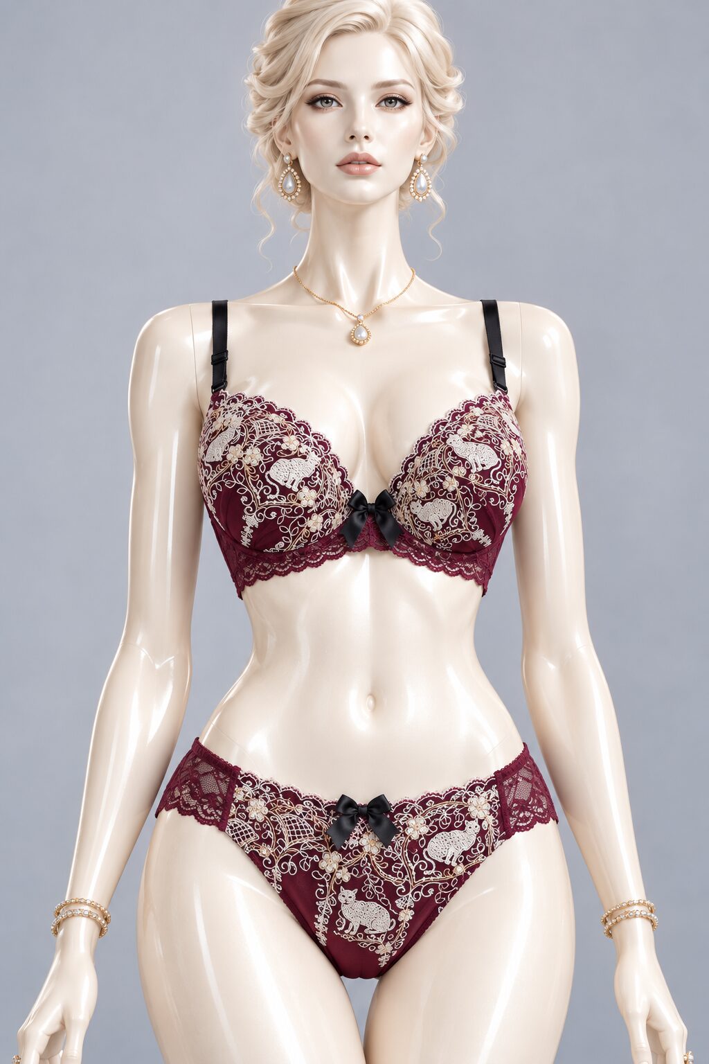 A–C Cup | Gray & Purple Lace Bra & Panty Set for Small Band - Image 5