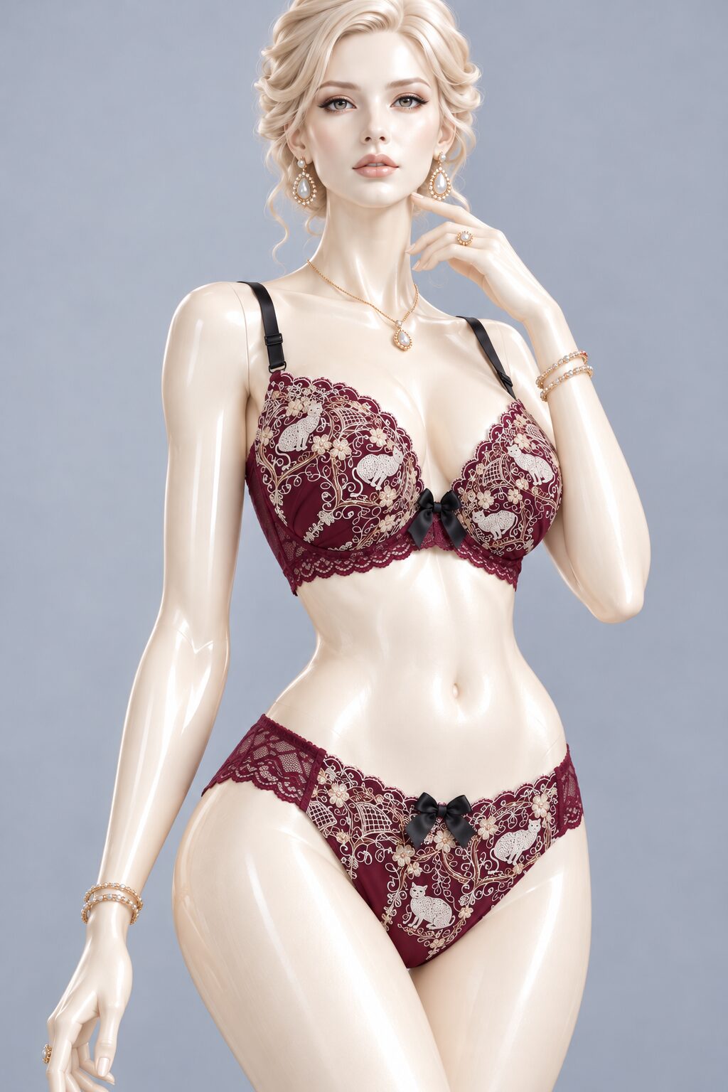 A–C Cup | Gray & Purple Lace Bra & Panty Set for Small Band