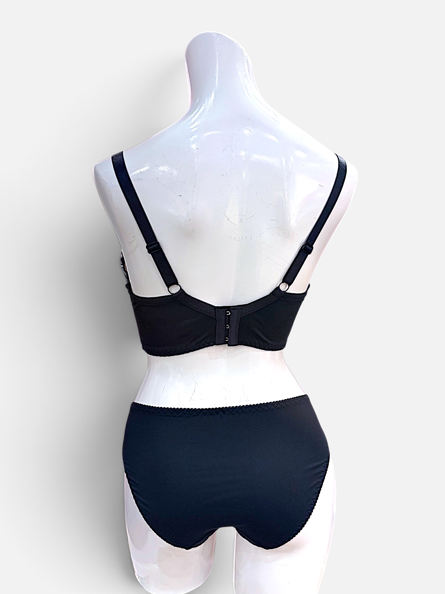A–C Cup | Ivory & Black Floral Embroidered Lace Bra & Panty Set for Small Band - Image 32