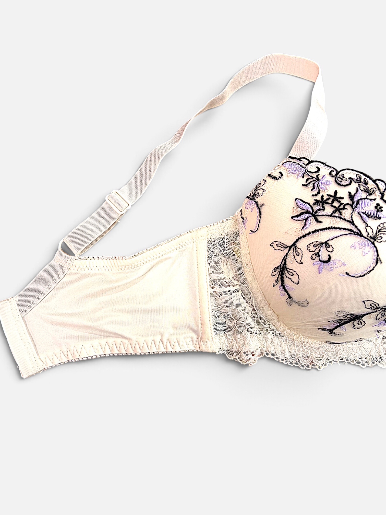 A–C Cup | Ivory & Black Floral Embroidered Lace Bra & Panty Set for Small Band - Image 22
