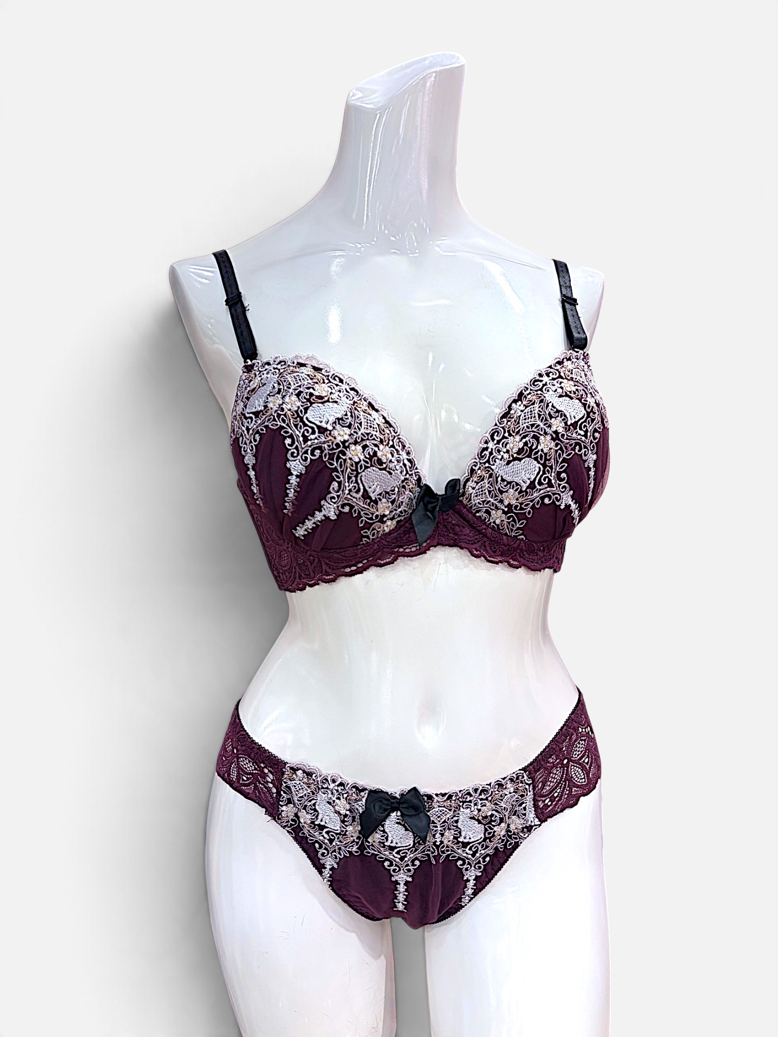 A–C Cup | Gray & Purple Lace Bra & Panty Set for Small Band - Image 27