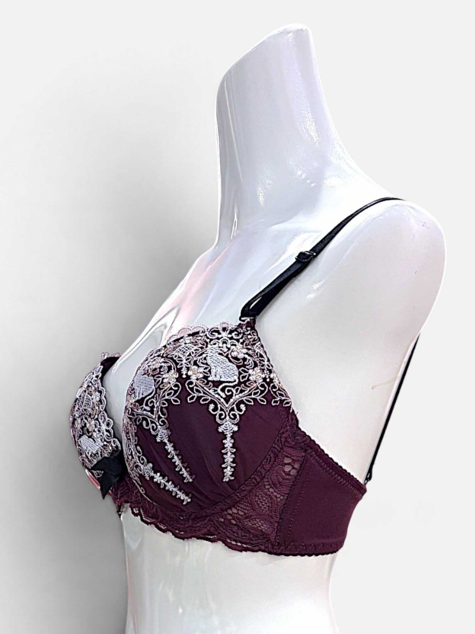A–C Cup | Gray & Purple Lace Bra & Panty Set for Small Band - Image 22