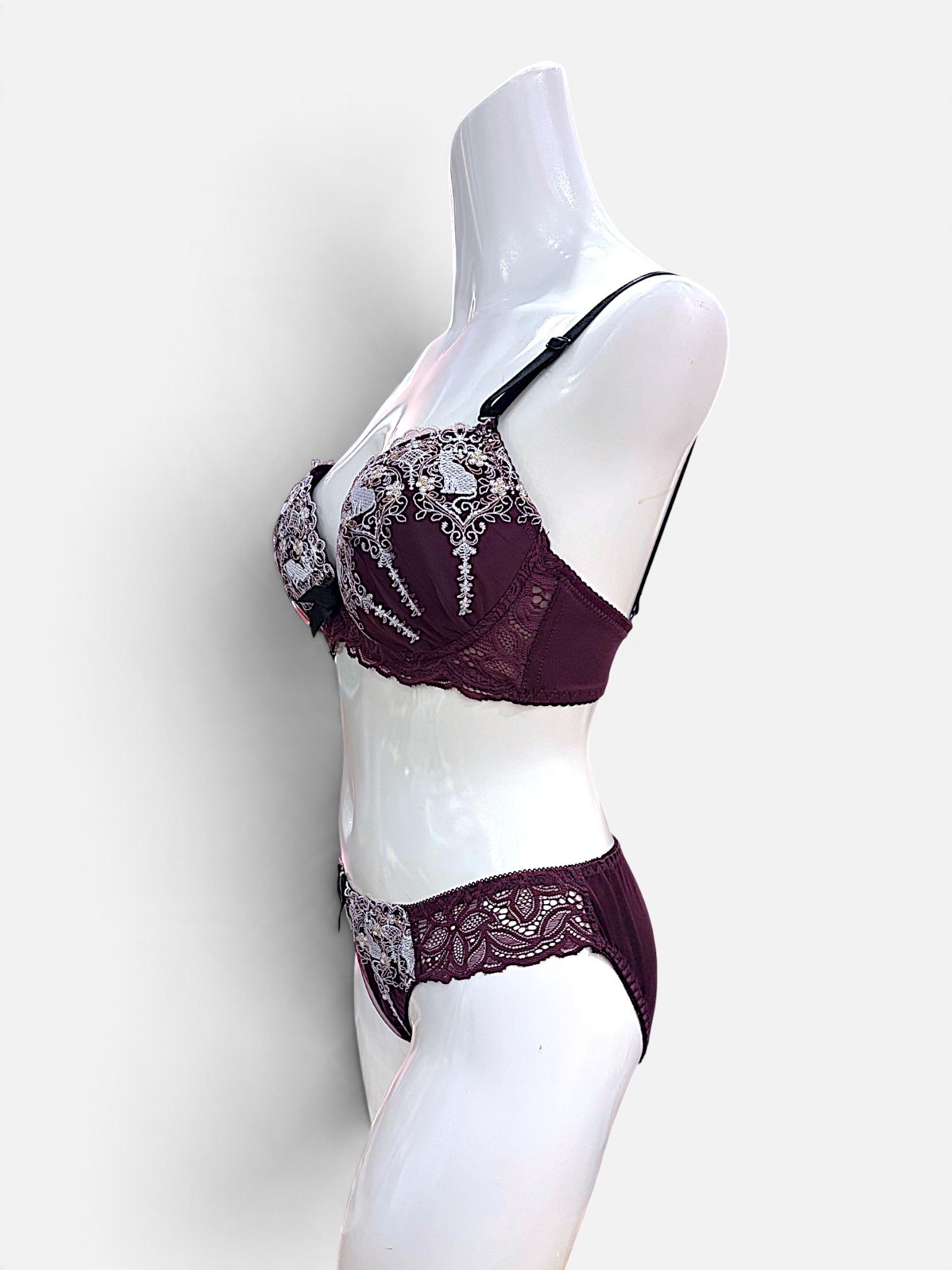 A–C Cup | Gray & Purple Lace Bra & Panty Set for Small Band - Image 24