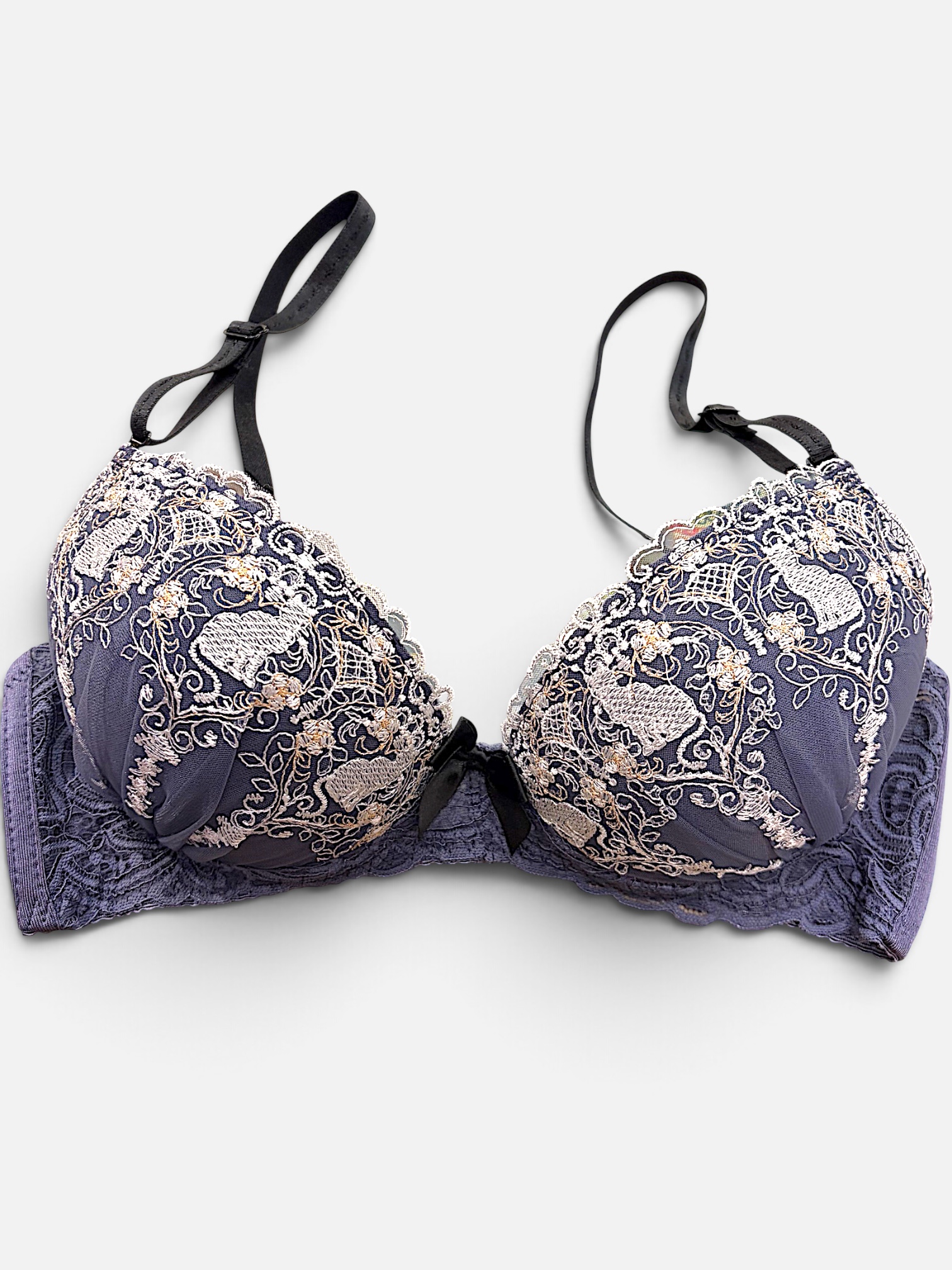 A–C Cup | Gray & Purple Lace Bra & Panty Set for Small Band - Image 18