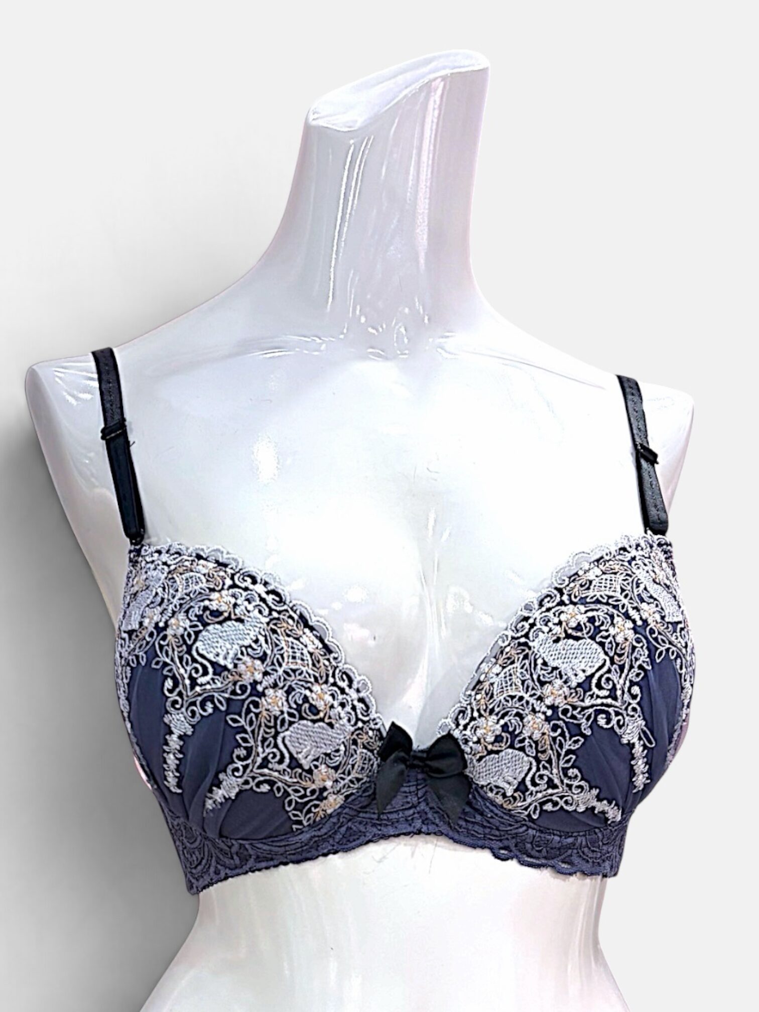 A–C Cup | Gray & Purple Lace Bra & Panty Set for Small Band - Image 12