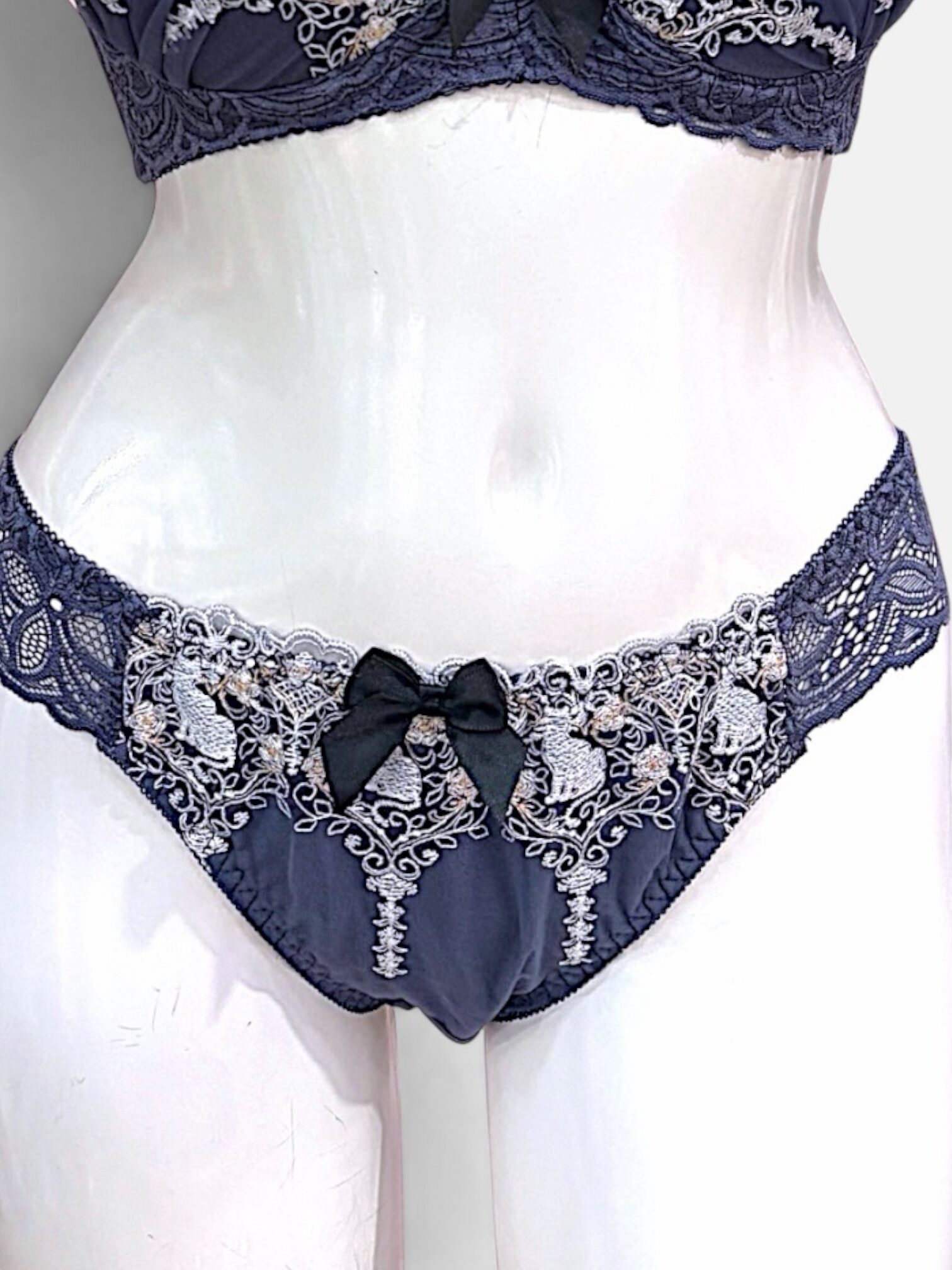 A–C Cup | Gray & Purple Lace Bra & Panty Set for Small Band - Image 13