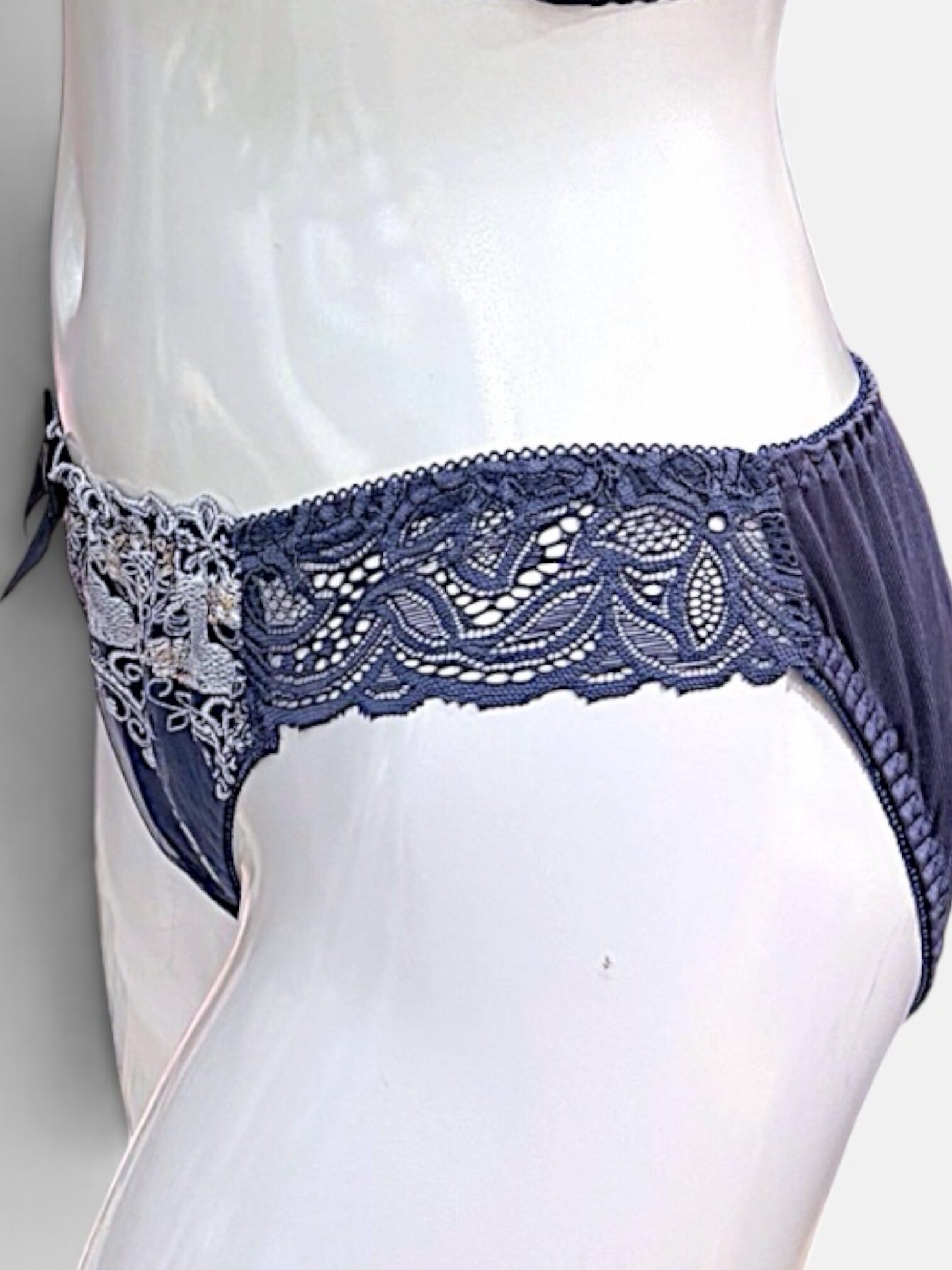 A–C Cup | Gray & Purple Lace Bra & Panty Set for Small Band - Image 9