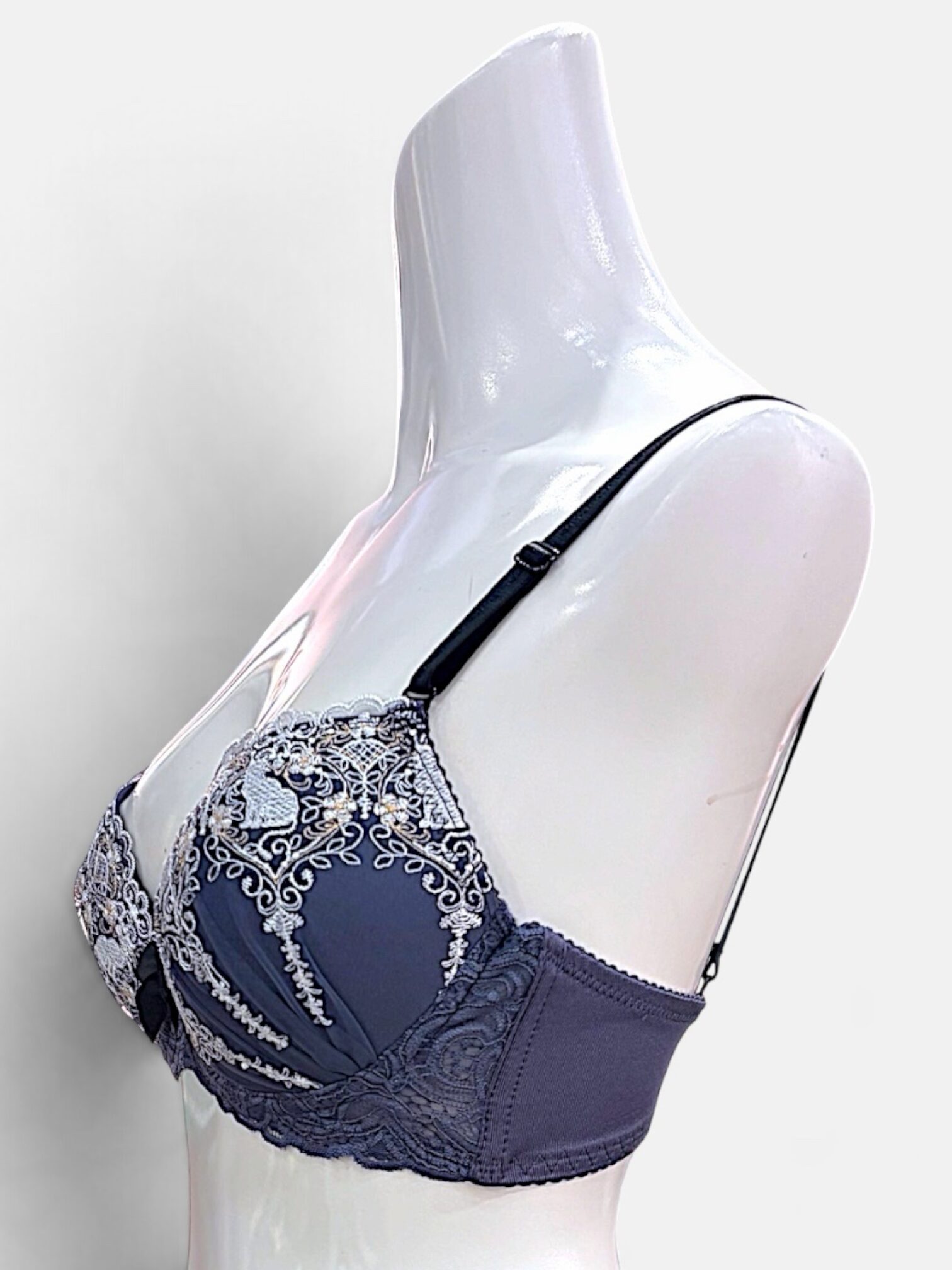 A–C Cup | Gray & Purple Lace Bra & Panty Set for Small Band - Image 10